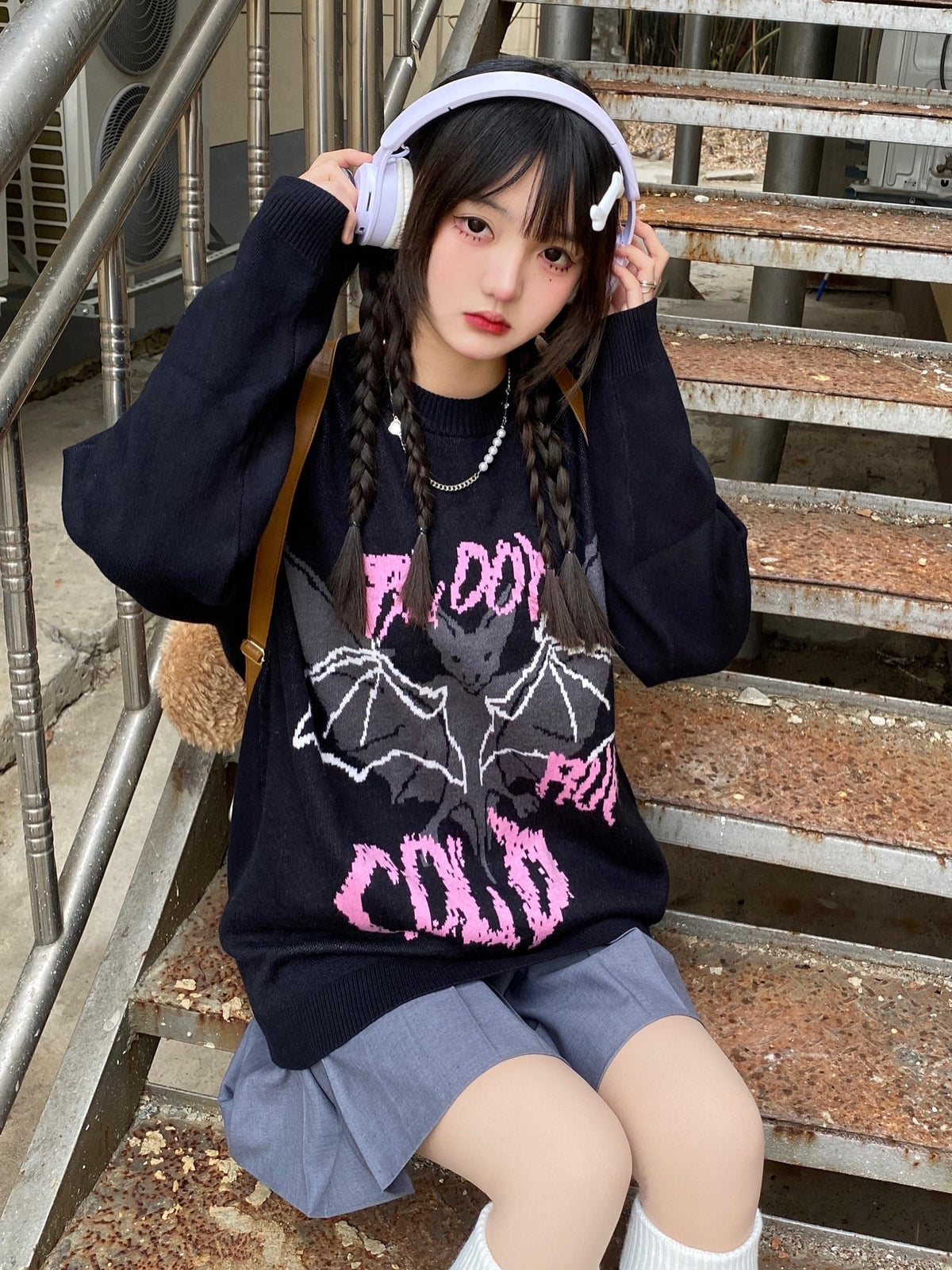 Alita26SS Cartoon Anime Embroidered Round Neck Women's Long Sleeve T-shirts