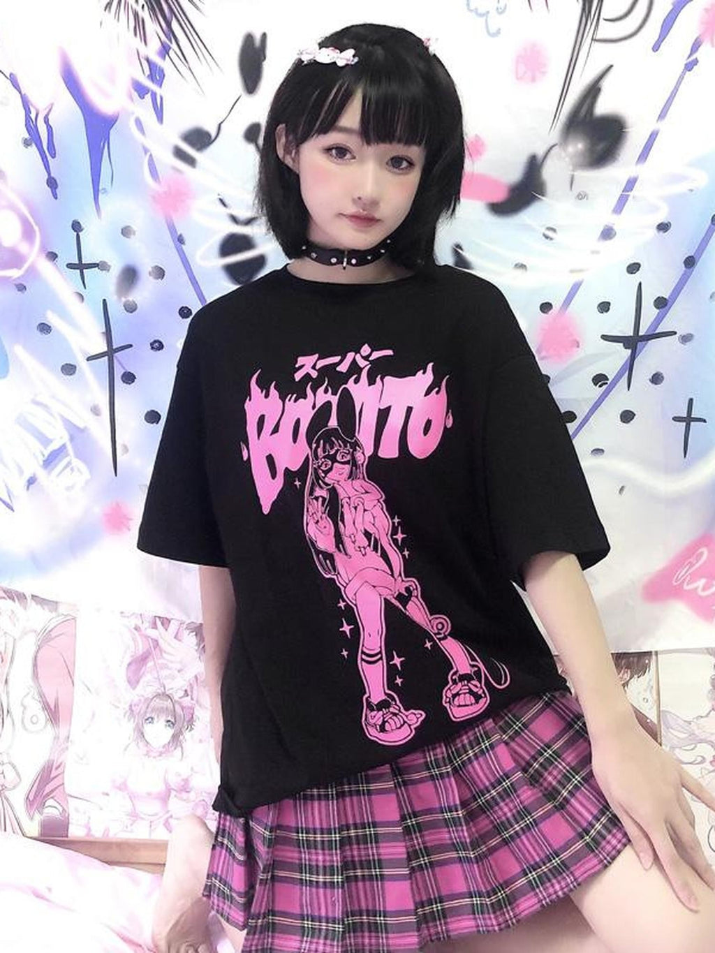 Alita26SS Cartoon Anime Print Harajuku Jk Loose Women's Cotton Short Sleeve T-shirts