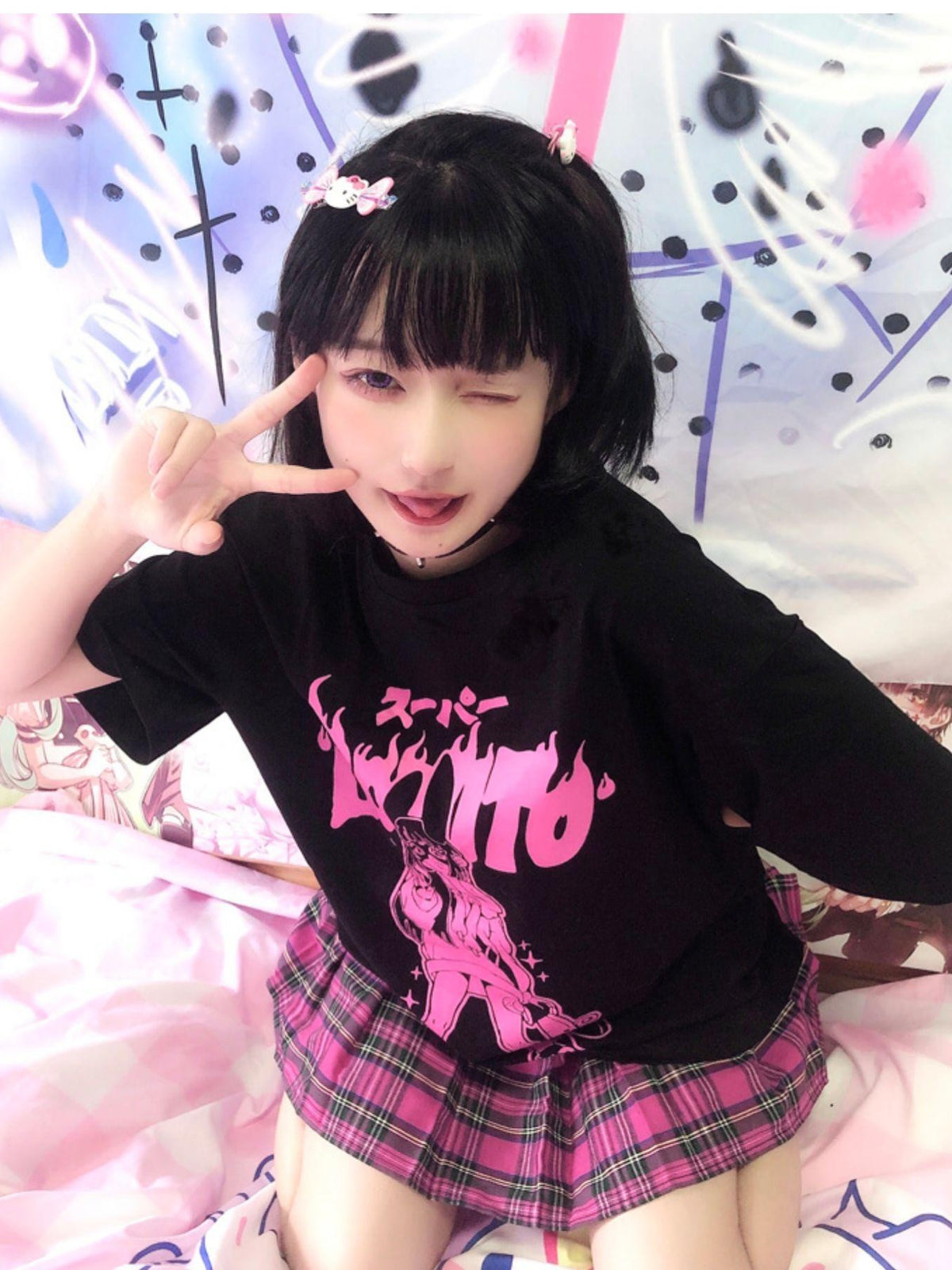 Alita26SS Cartoon Anime Print Harajuku Jk Loose Women's Cotton Short Sleeve T-shirts