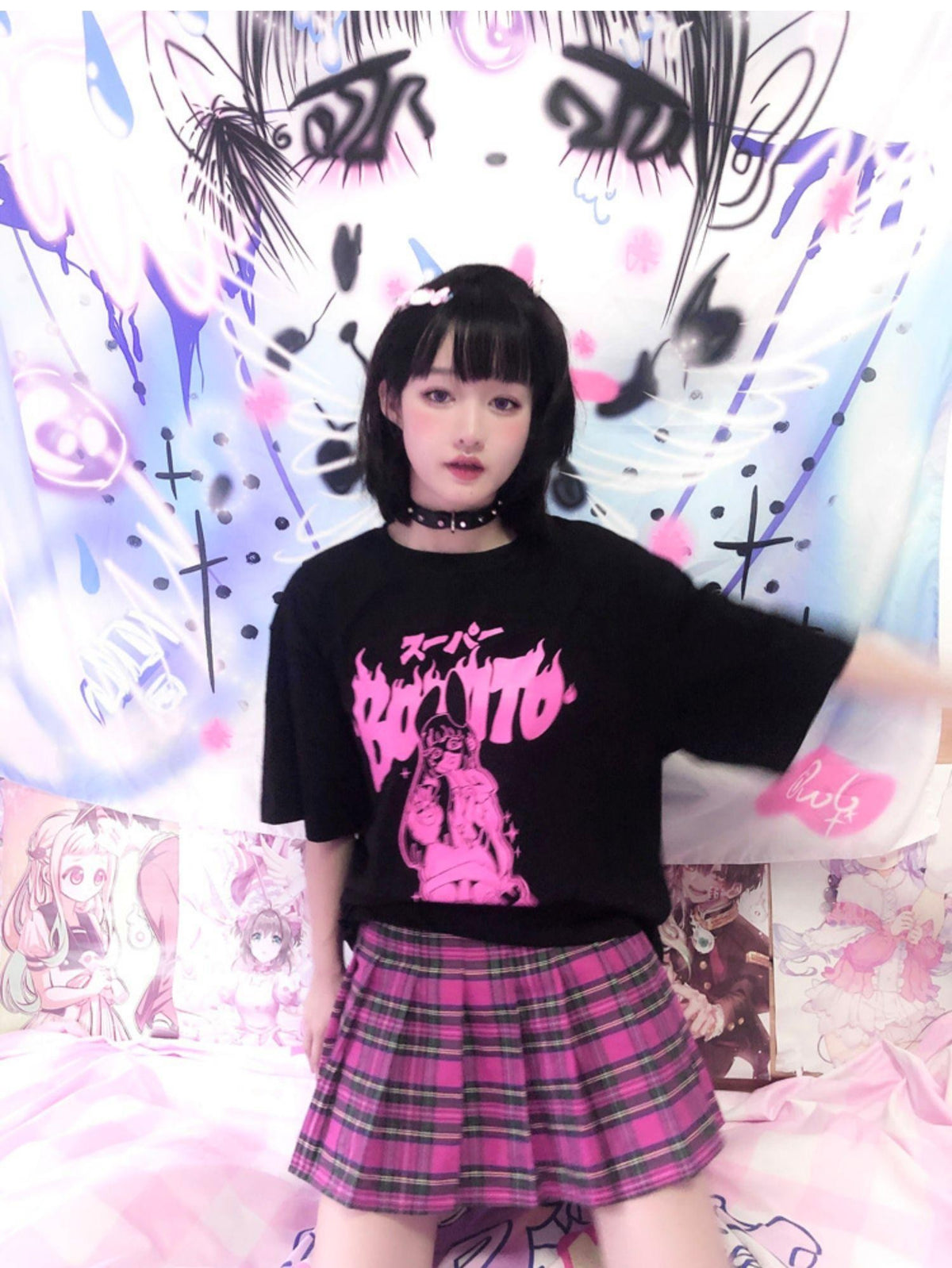 Alita26SS Cartoon Anime Print Harajuku Jk Loose Women's Cotton Short Sleeve T-shirts