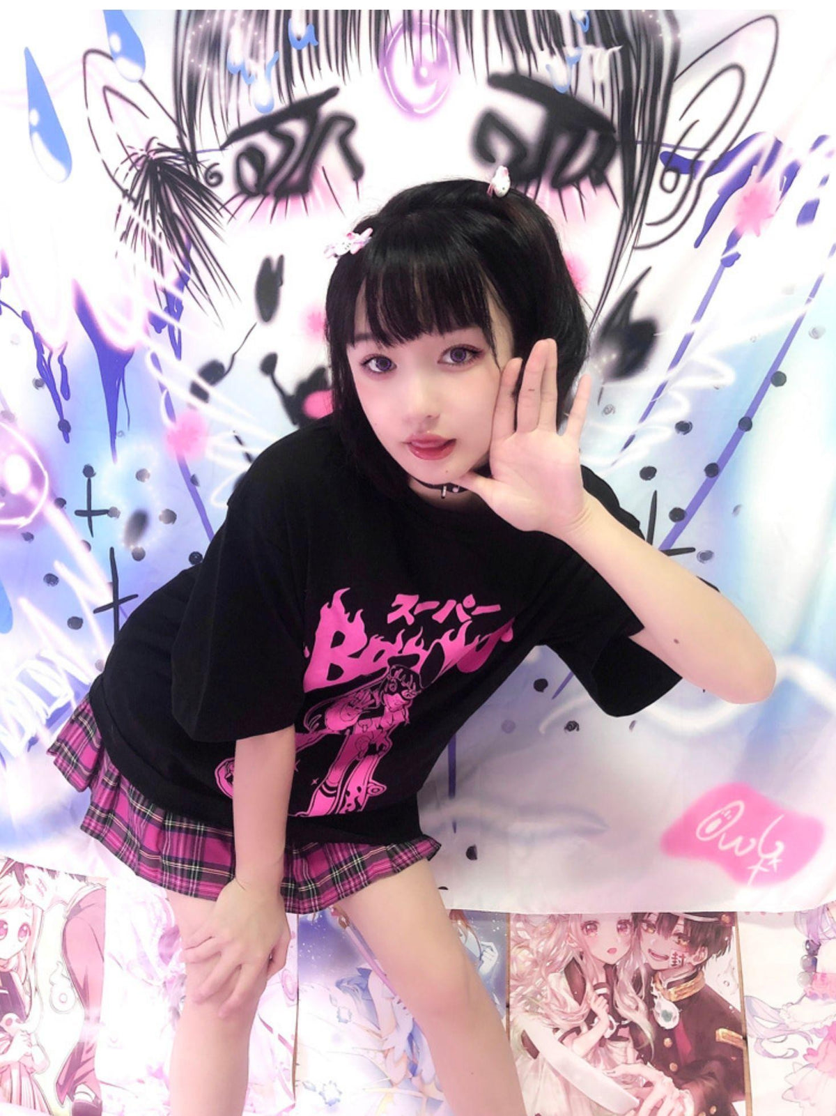 Alita26SS Cartoon Anime Print Harajuku Jk Loose Women's Cotton Short Sleeve T-shirts