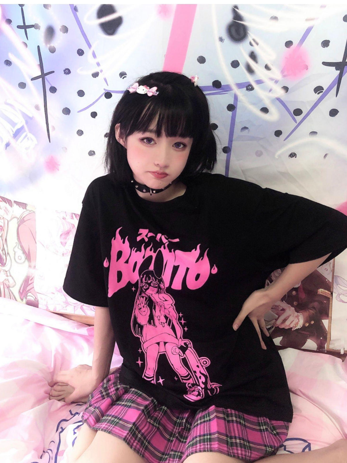 Alita26SS Cartoon Anime Print Harajuku Jk Loose Women's Cotton Short Sleeve T-shirts