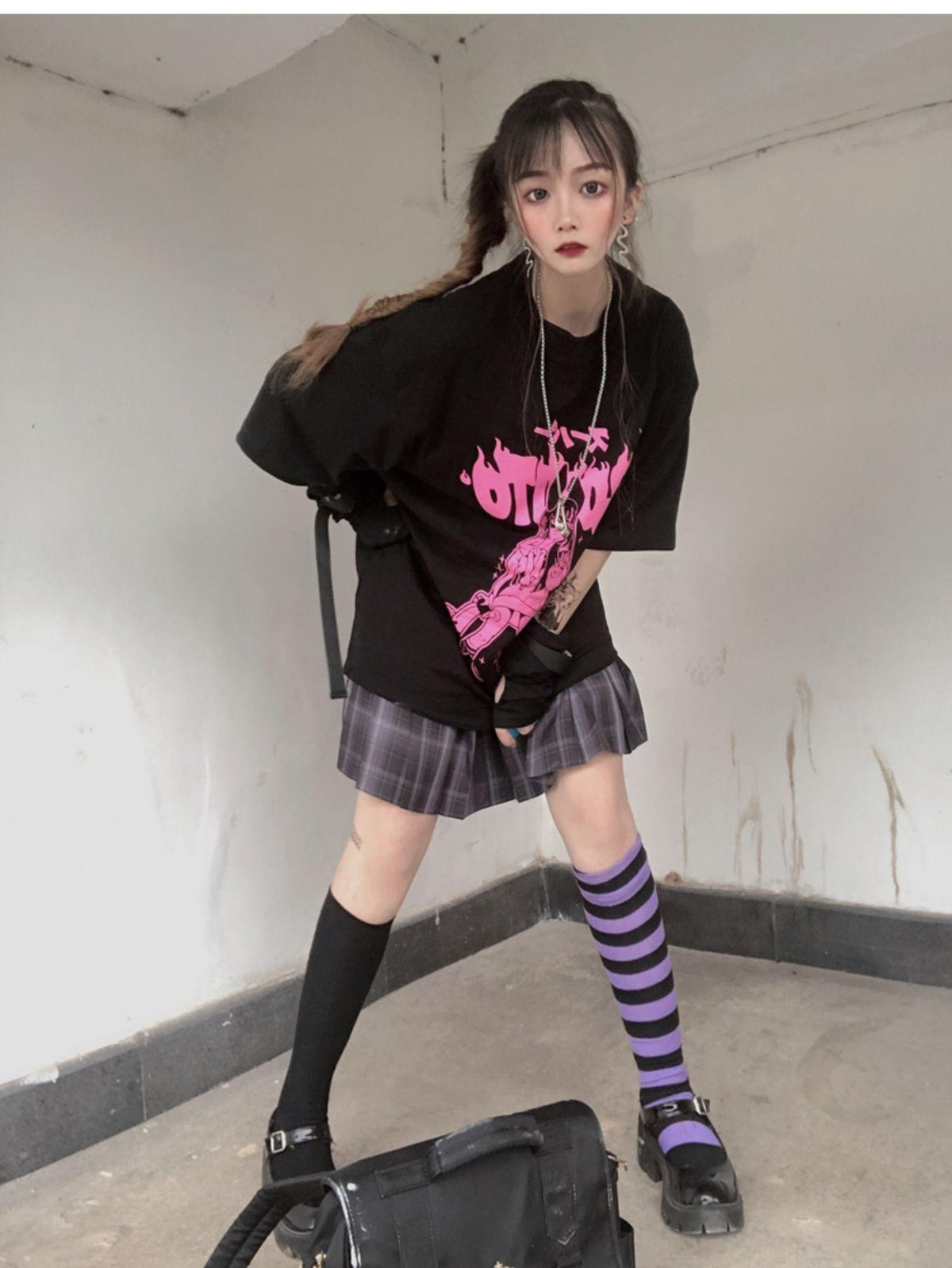 Alita26SS Cartoon Anime Print Harajuku Jk Loose Women's Cotton Short Sleeve T-shirts