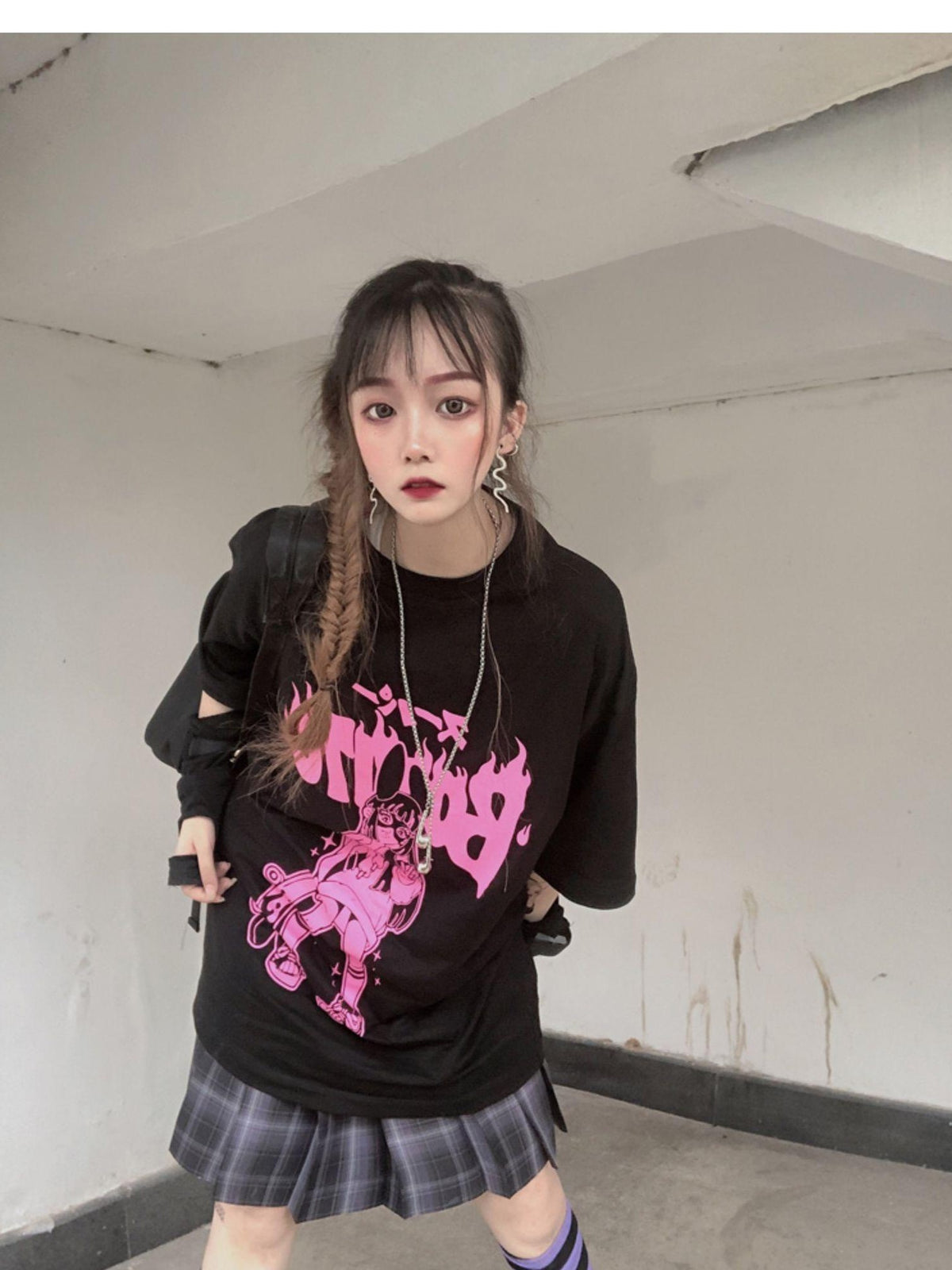 Alita26SS Cartoon Anime Print Harajuku Jk Loose Women's Cotton Short Sleeve T-shirts