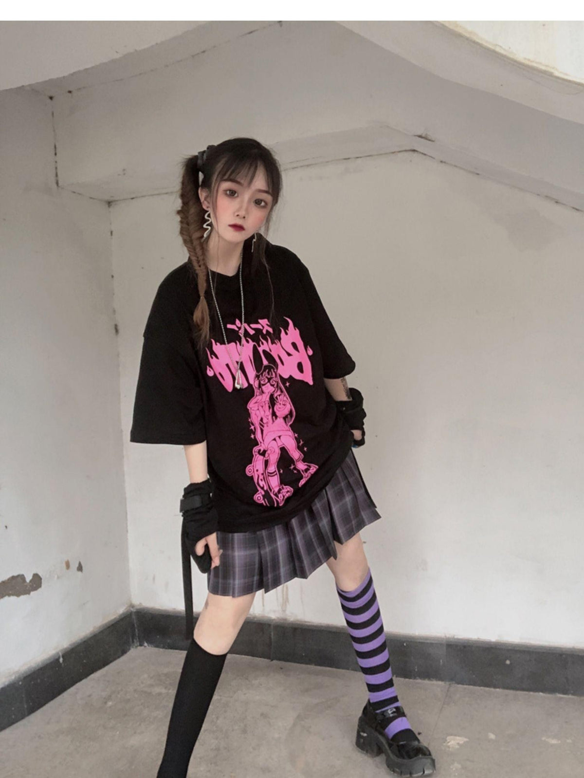 Alita26SS Cartoon Anime Print Harajuku Jk Loose Women's Cotton Short Sleeve T-shirts