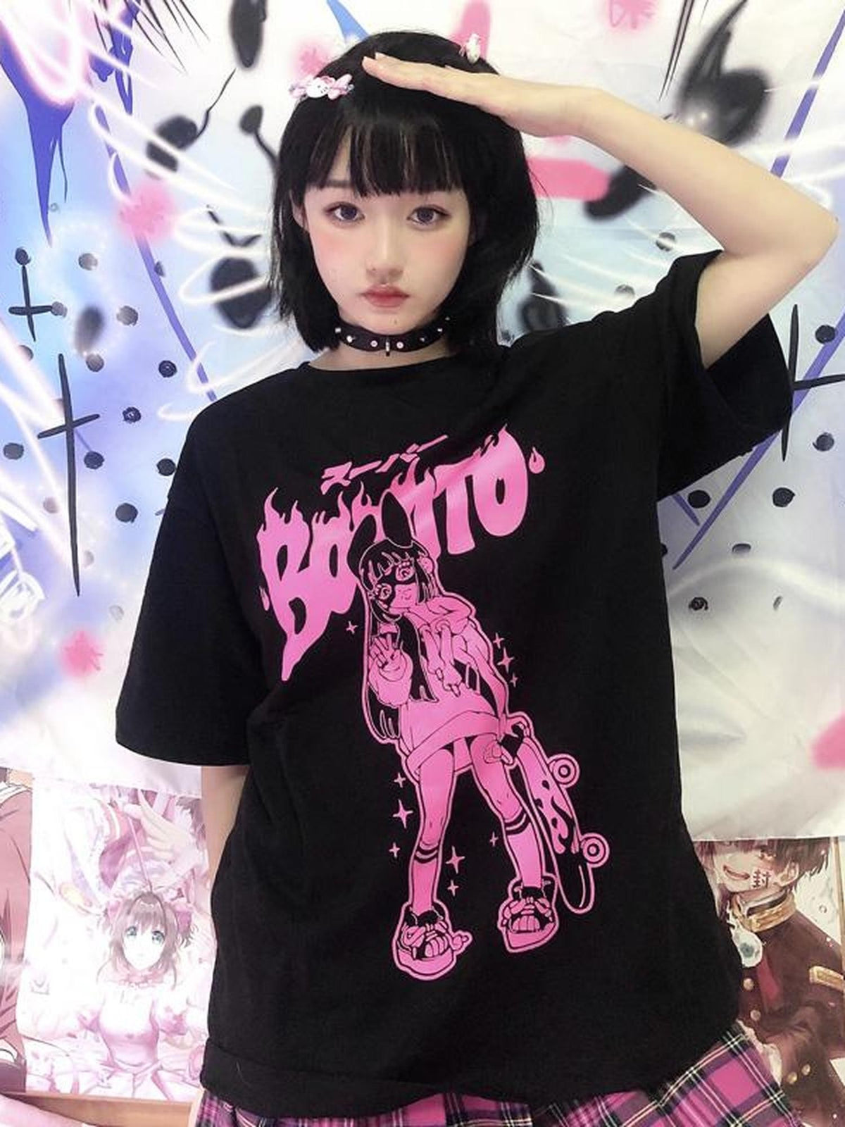 Alita26SS Cartoon Anime Print Harajuku Jk Loose Women's Cotton Short Sleeve T-shirts