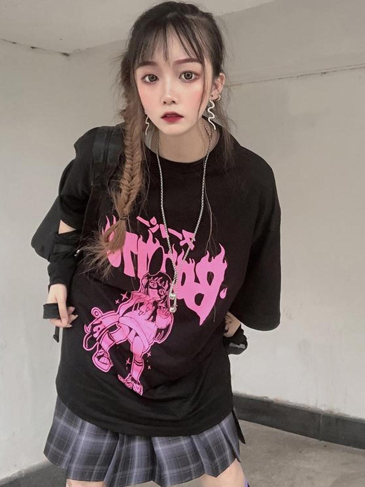 Alita26SS Cartoon Anime Print Harajuku Jk Loose Women's Cotton Short Sleeve T-shirts