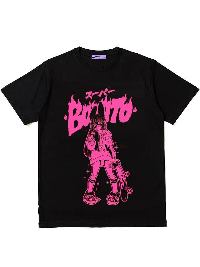 Alita26SS Cartoon Anime Print Harajuku Jk Loose Women's Cotton Short Sleeve T-shirts
