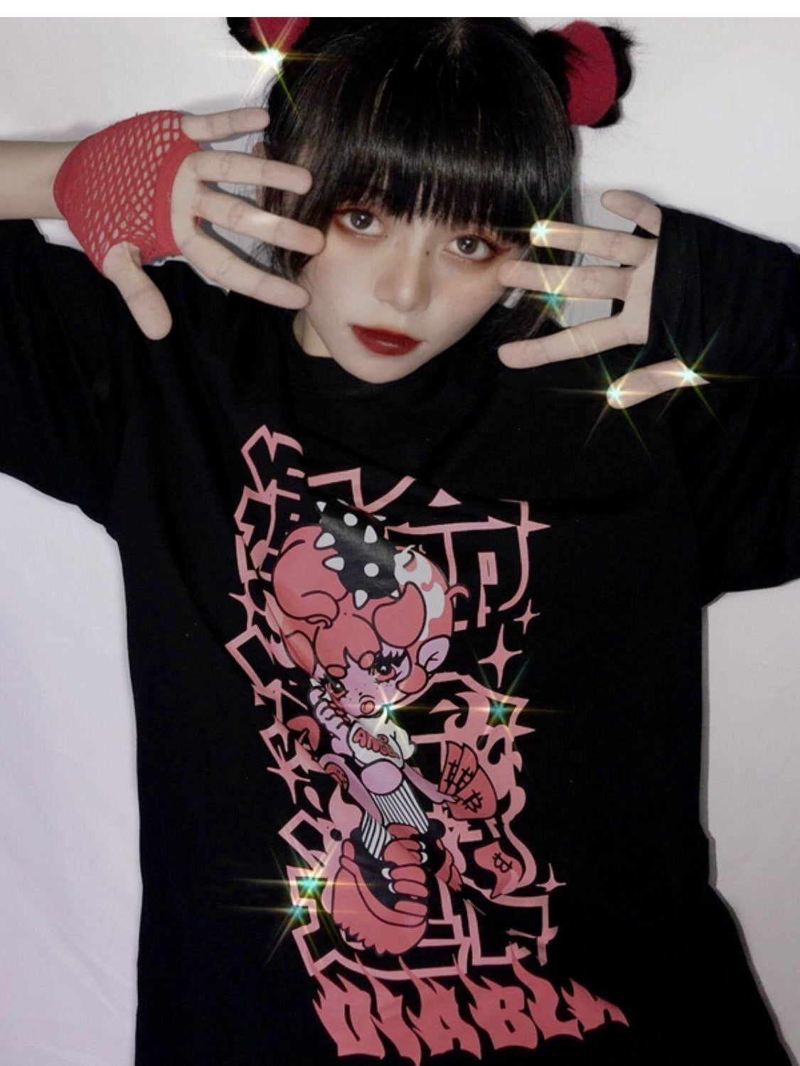 Alita26SS Cartoon Anime Print Harajuku Jk Loose Women's Cotton Short Sleeve T-shirts