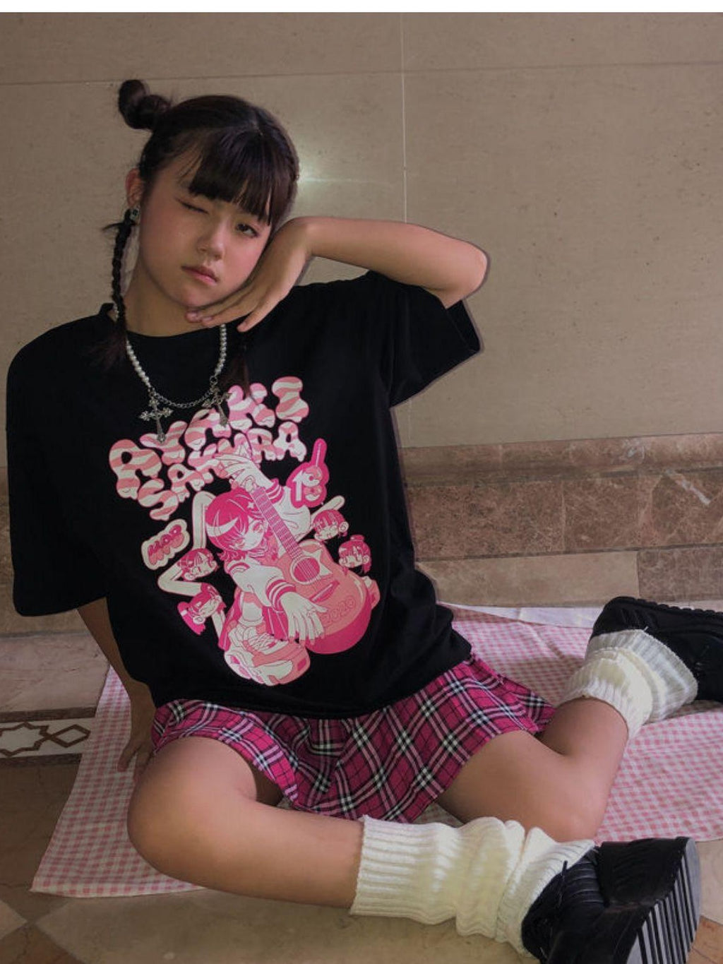 Alita26SS Cartoon Anime Print Harajuku Jk Loose Women's Cotton Short Sleeve T-shirts
