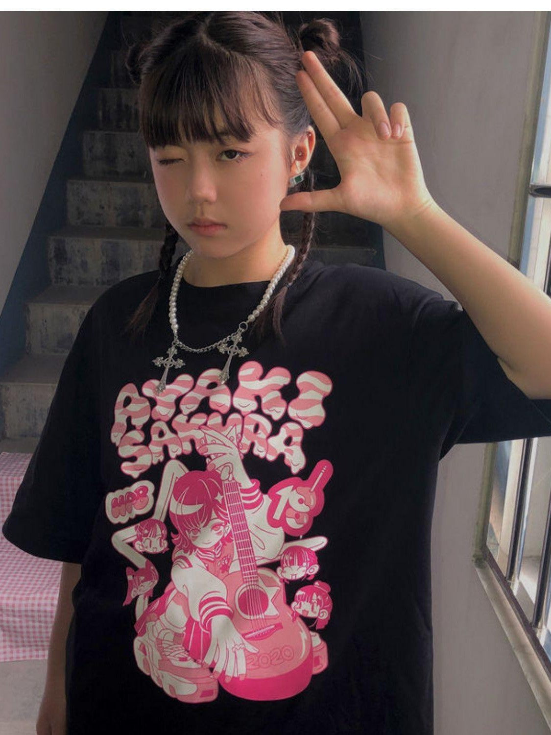 Alita26SS Cartoon Anime Print Harajuku Jk Loose Women's Cotton Short Sleeve T-shirts