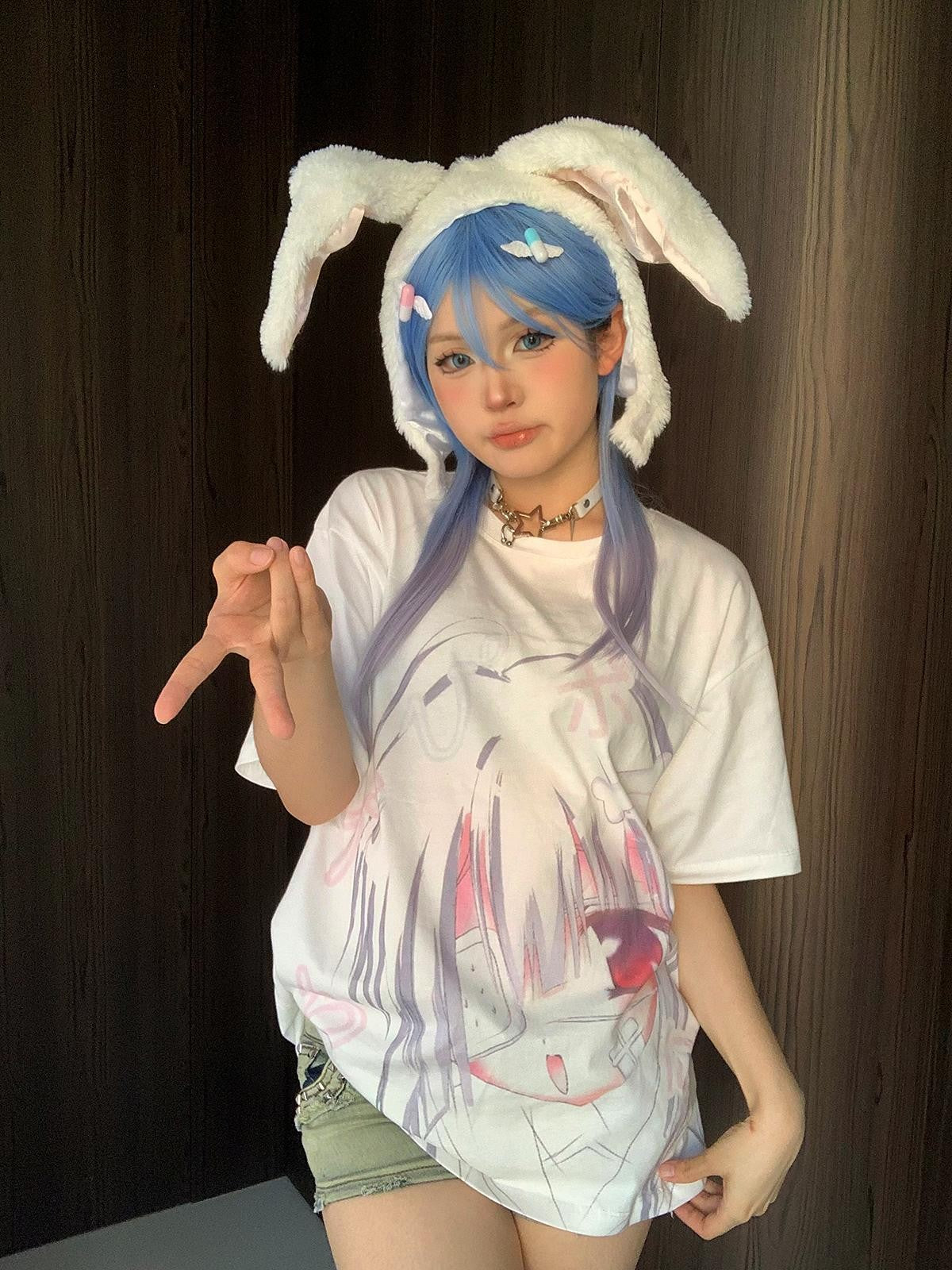 Alita26SS Cartoon Anime Print Loose Fit Women's Cotton Short Sleeve T-shirts