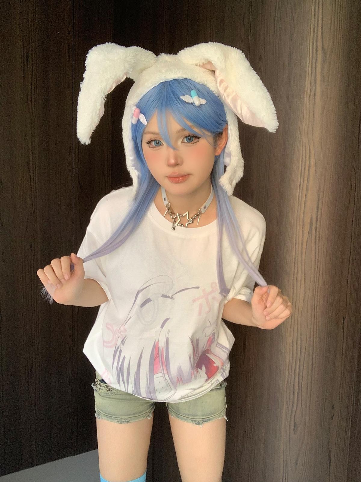 Alita26SS Cartoon Anime Print Loose Fit Women's Cotton Short Sleeve T-shirts