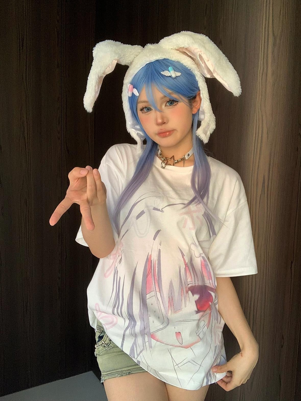 Alita26SS Cartoon Anime Print Loose Fit Women's Cotton Short Sleeve T-shirts