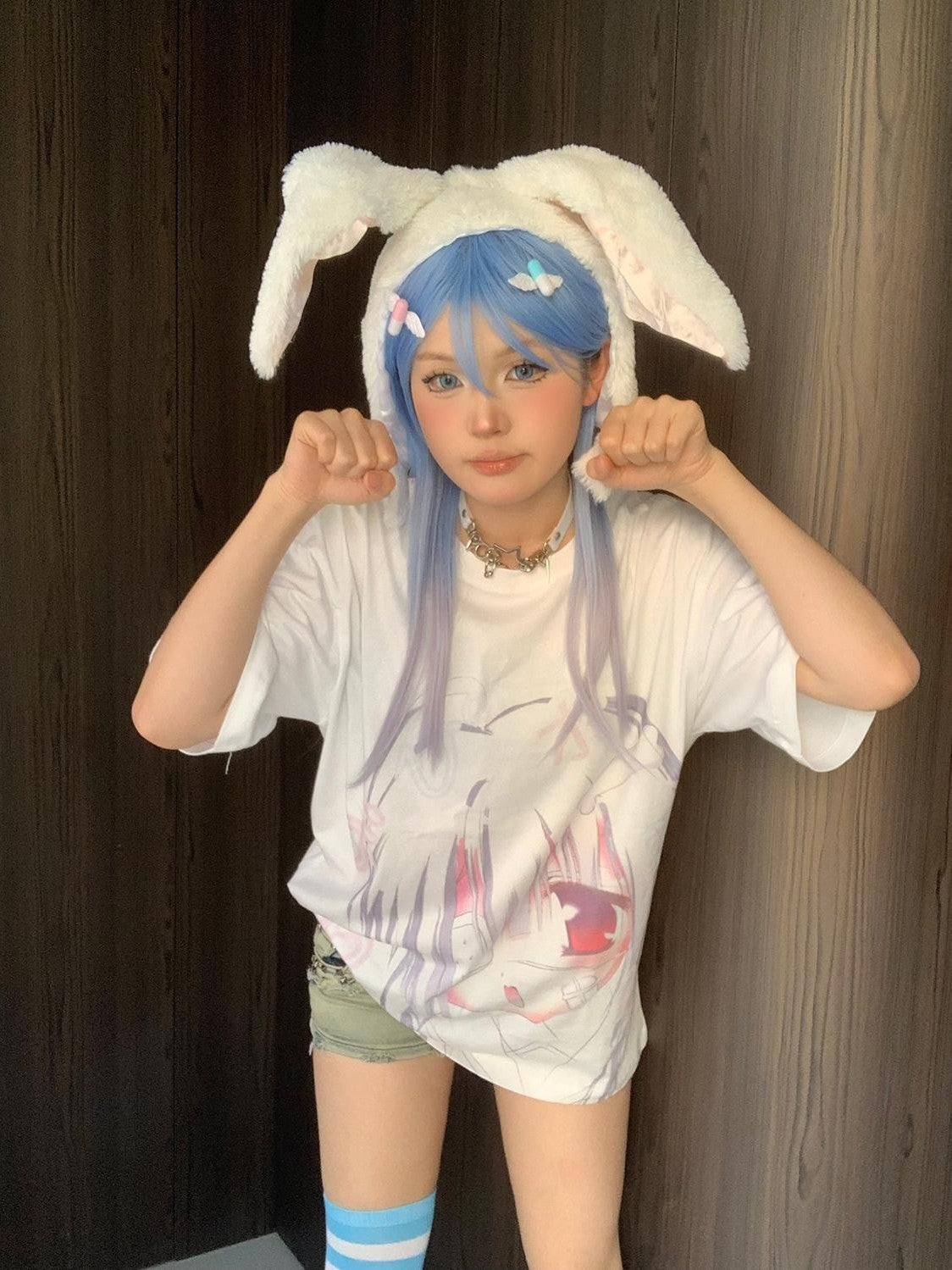 Alita26SS Cartoon Anime Print Loose Fit Women's Cotton Short Sleeve T-shirts