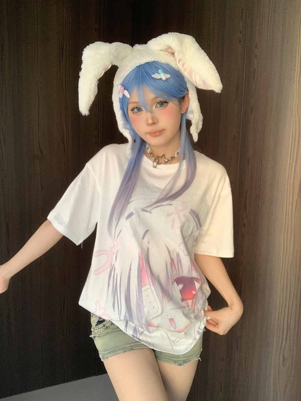 Alita26SS Cartoon Anime Print Loose Fit Women's Cotton Short Sleeve T-shirts