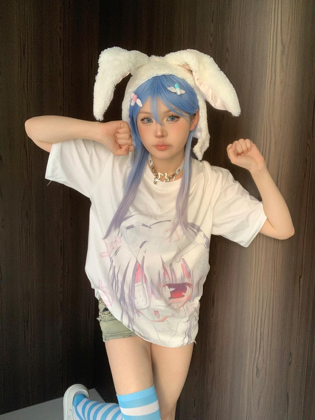 Alita26SS Cartoon Anime Print Loose Fit Women's Cotton Short Sleeve T-shirts