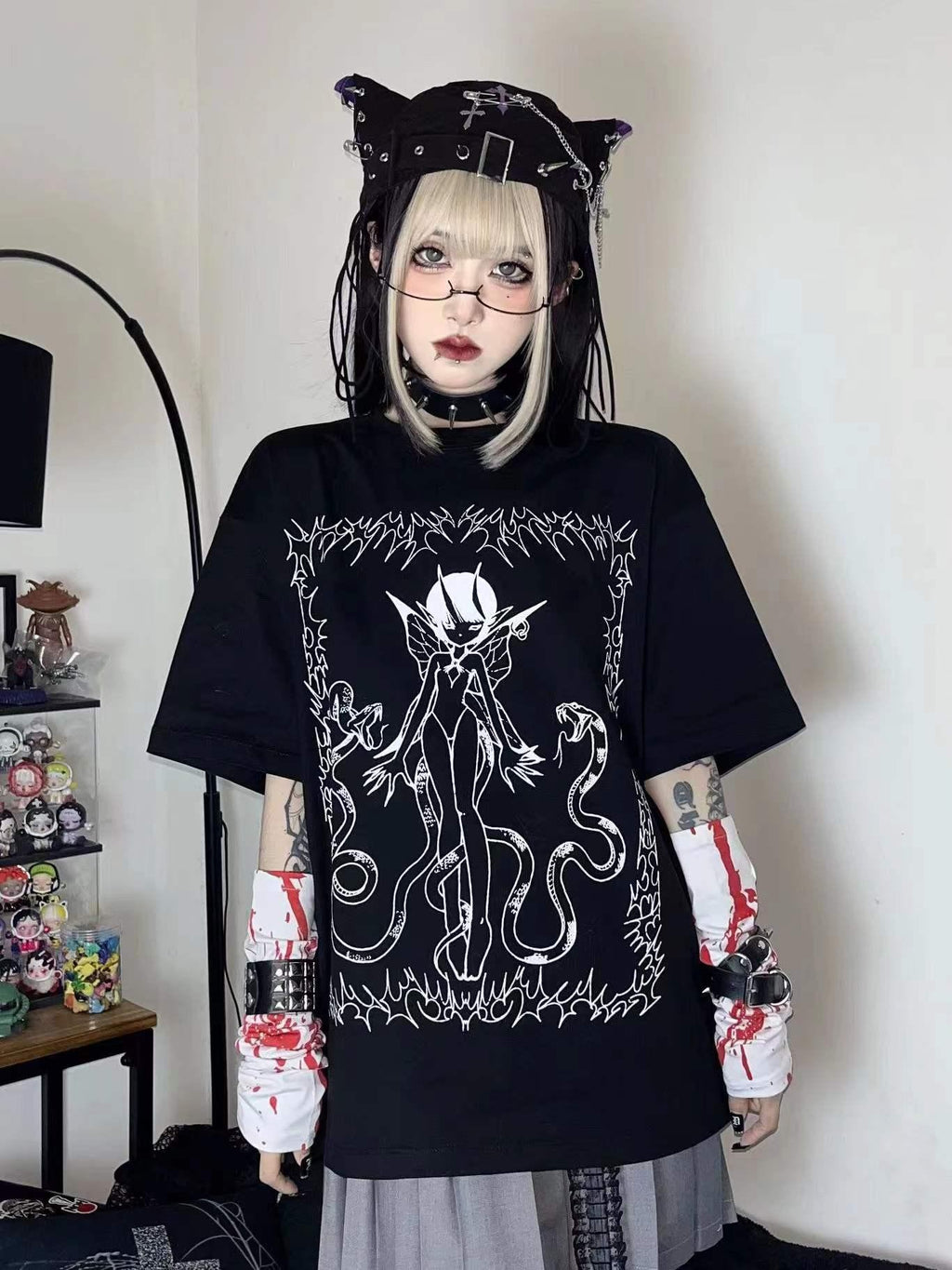 Alita26SS Cartoon Anime Print Loose Japanese Style Women's Cotton Short Sleeve T-shirts