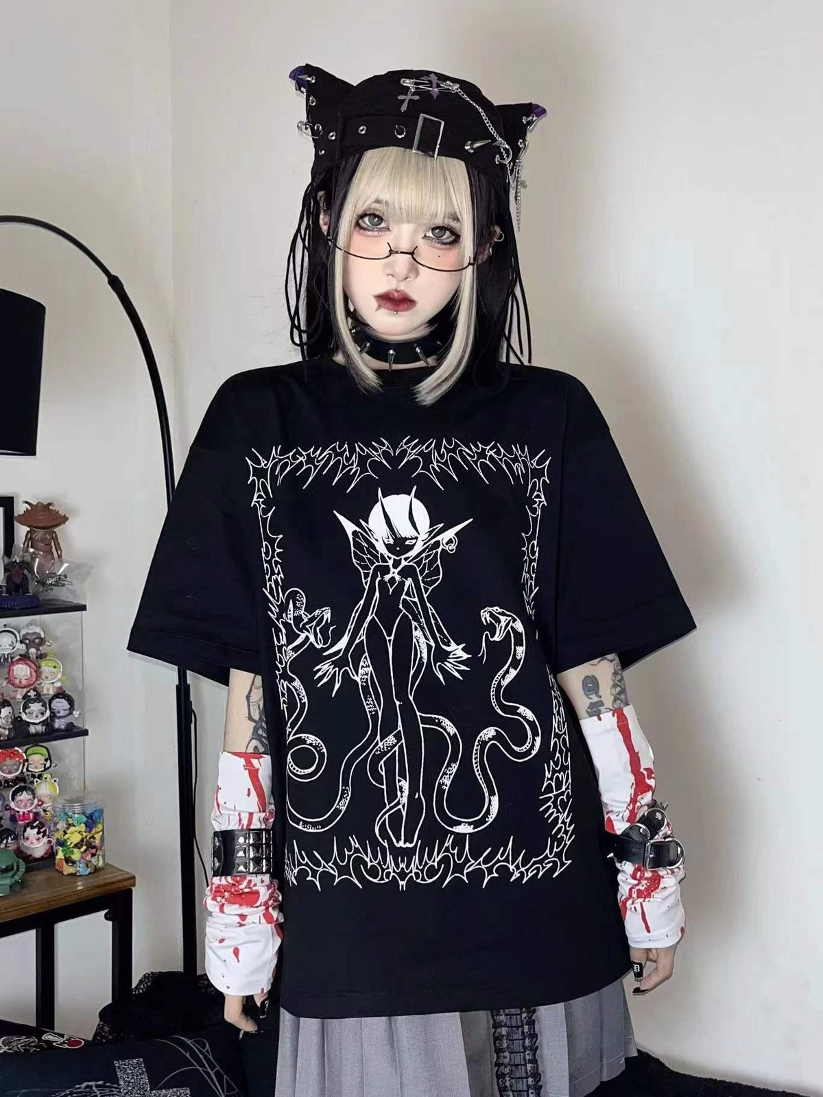 Alita26SS Cartoon Anime Print Loose Japanese Style Women's Cotton Short Sleeve T-shirts