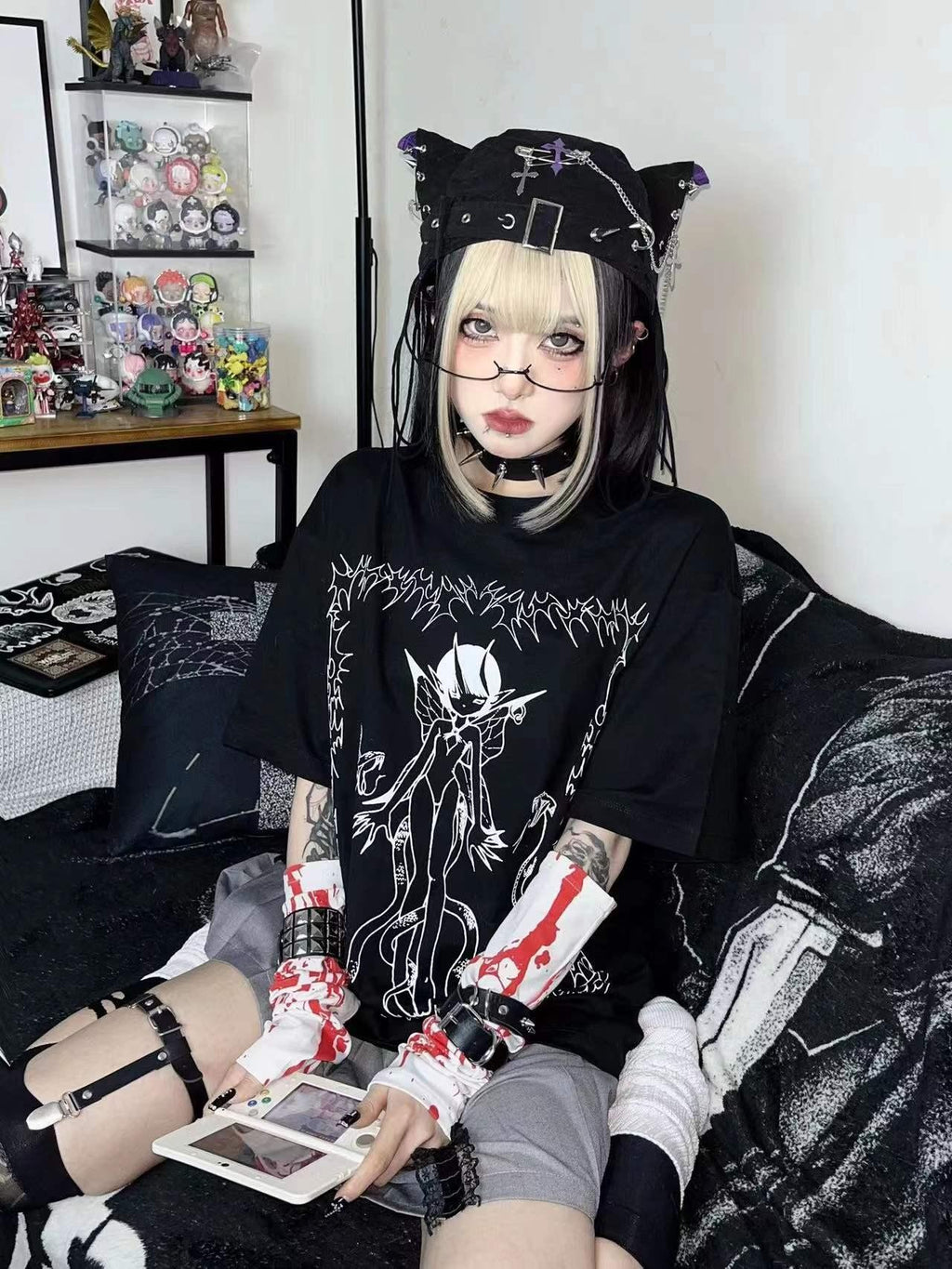 Alita26SS Cartoon Anime Print Loose Japanese Style Women's Cotton Short Sleeve T-shirts