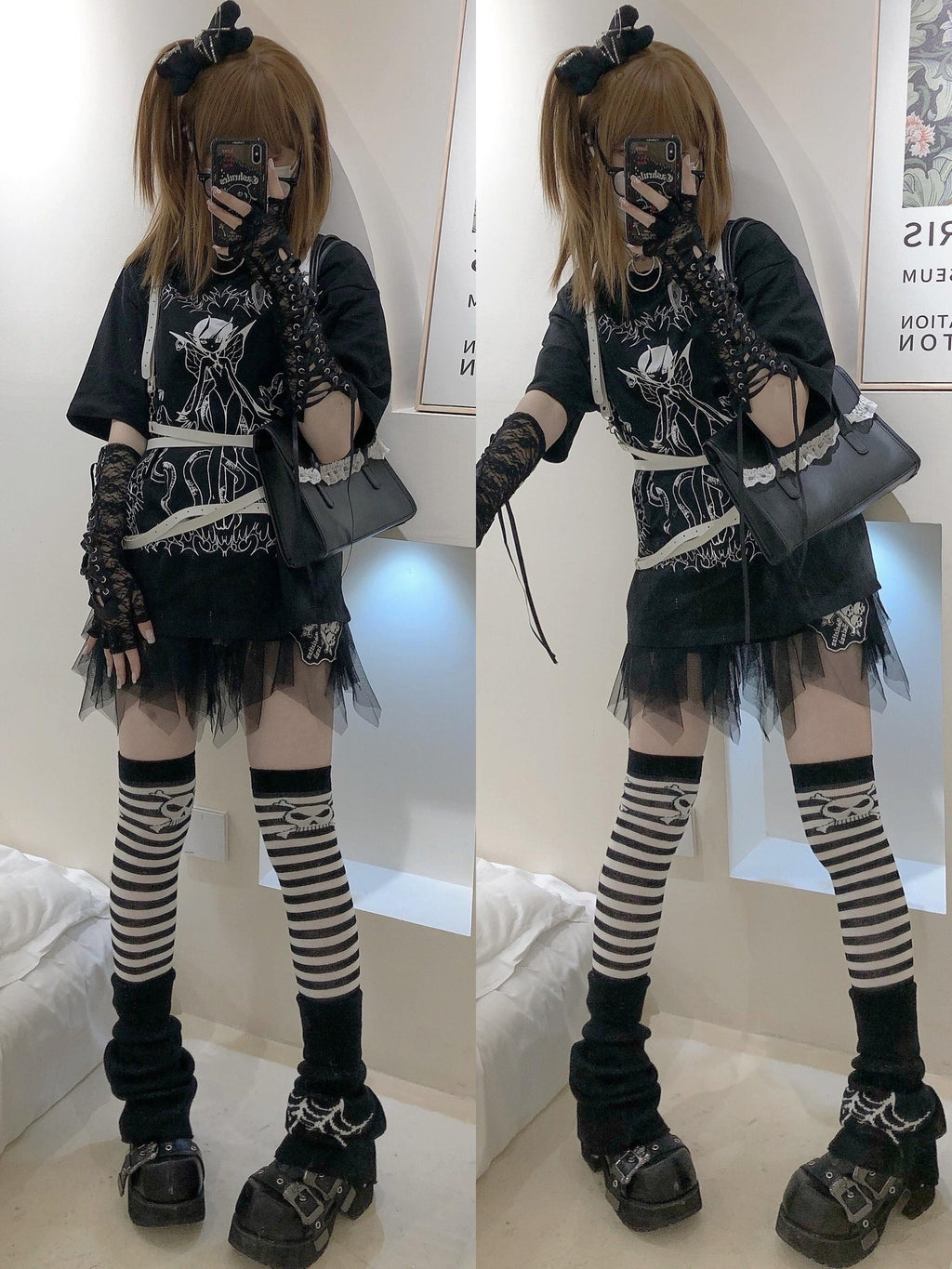 Alita26SS Cartoon Anime Print Loose Japanese Style Women's Cotton Short Sleeve T-shirts