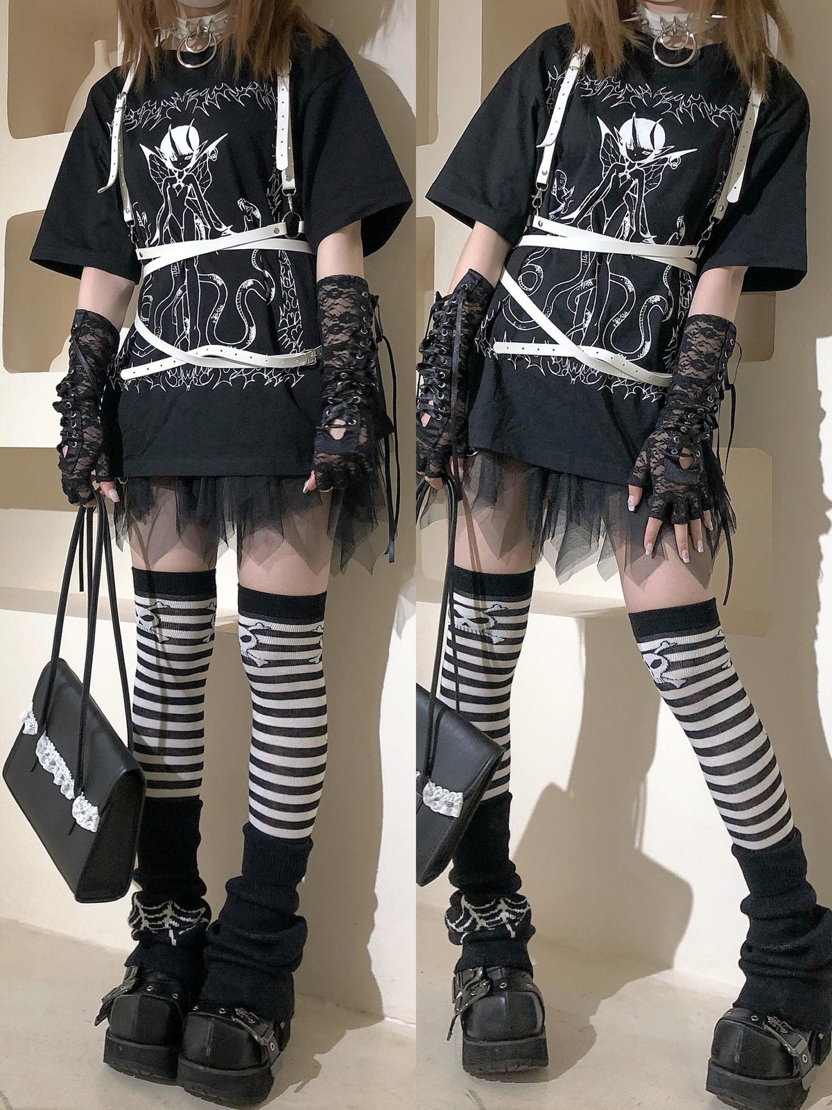 Alita26SS Cartoon Anime Print Loose Japanese Style Women's Cotton Short Sleeve T-shirts
