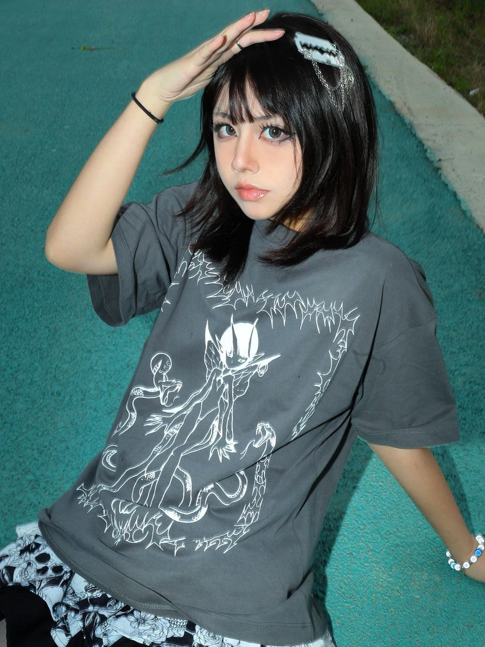 Alita26SS Cartoon Anime Print Loose Japanese Style Women's Cotton Short Sleeve T-shirts