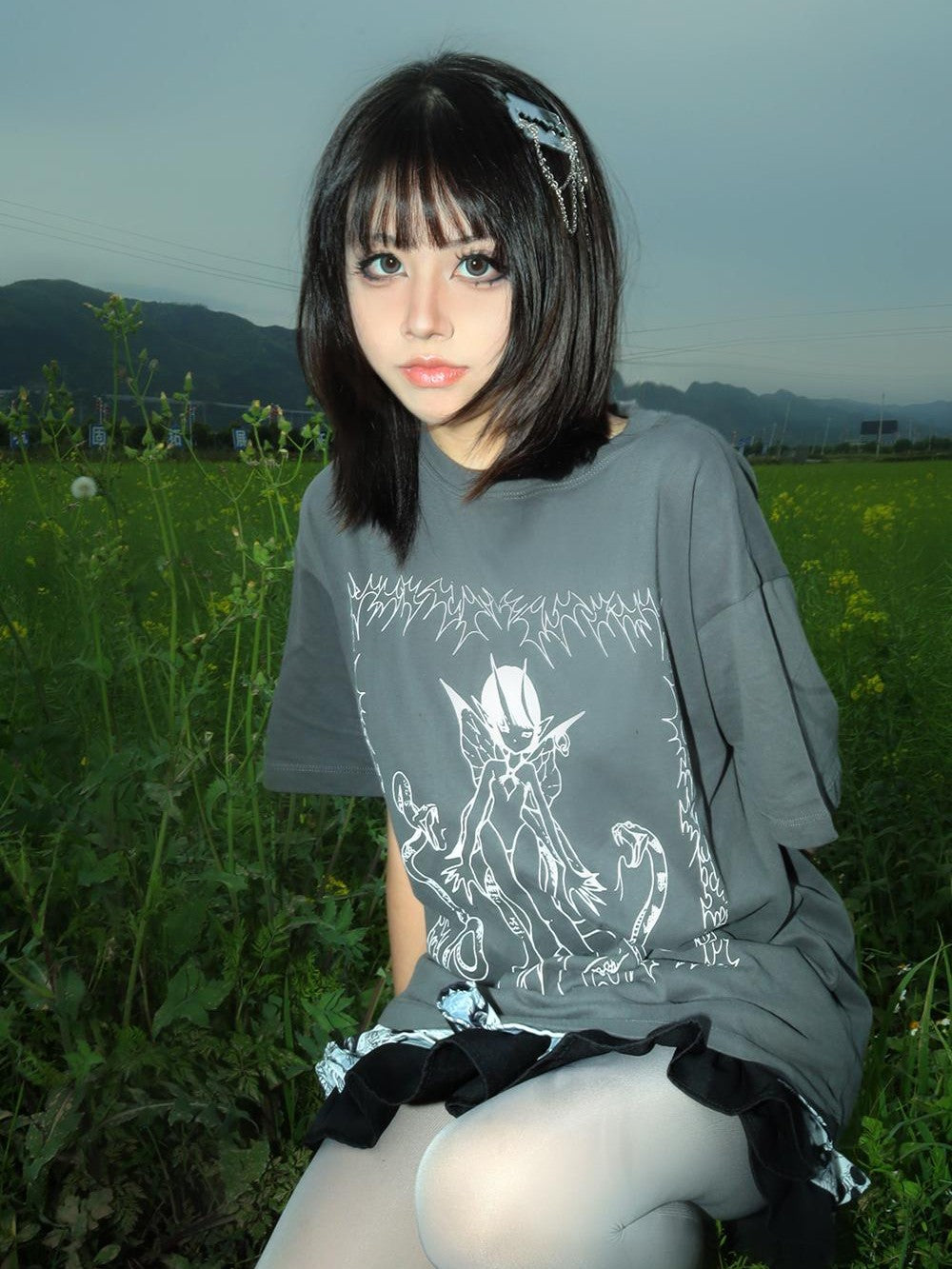Alita26SS Cartoon Anime Print Loose Japanese Style Women's Cotton Short Sleeve T-shirts