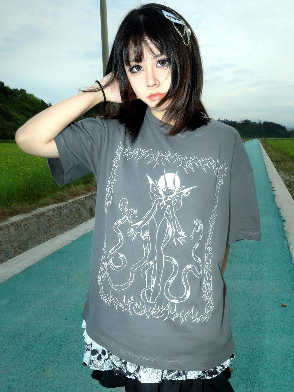 Alita26SS Cartoon Anime Print Loose Japanese Style Women's Cotton Short Sleeve T-shirts