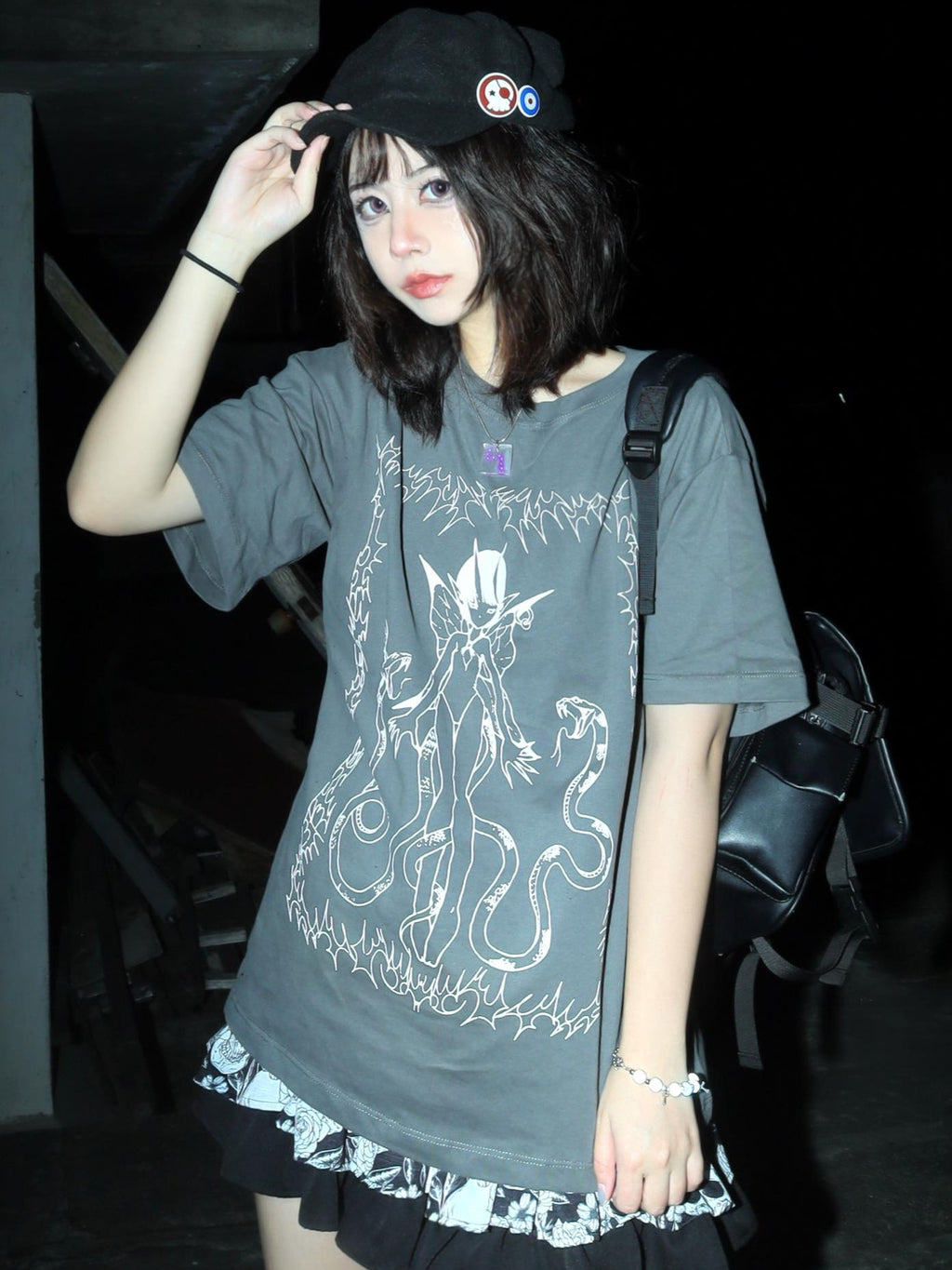 Alita26SS Cartoon Anime Print Loose Japanese Style Women's Cotton Short Sleeve T-shirts