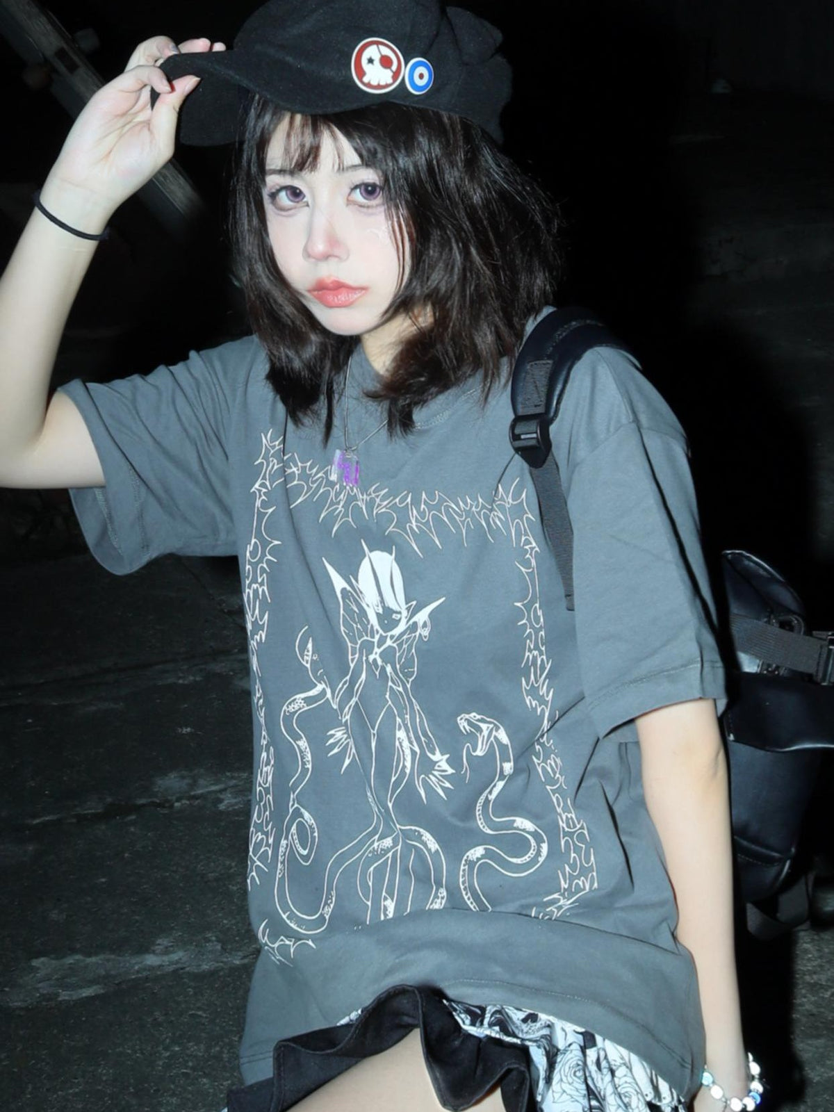 Alita26SS Cartoon Anime Print Loose Japanese Style Women's Cotton Short Sleeve T-shirts