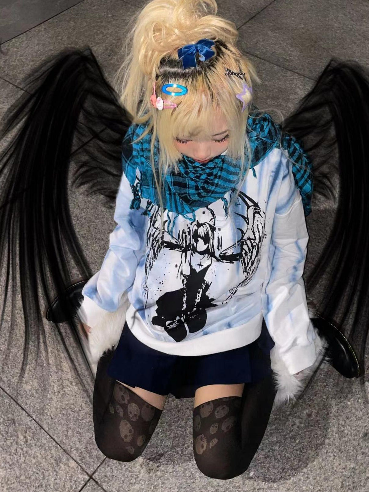 Alita26SS Cartoon Anime Print Loose Long Sleeve Women's Cotton Pullover Hoodies