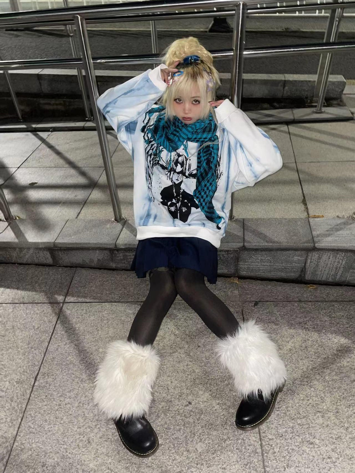 Alita26SS Cartoon Anime Print Loose Long Sleeve Women's Cotton Pullover Hoodies