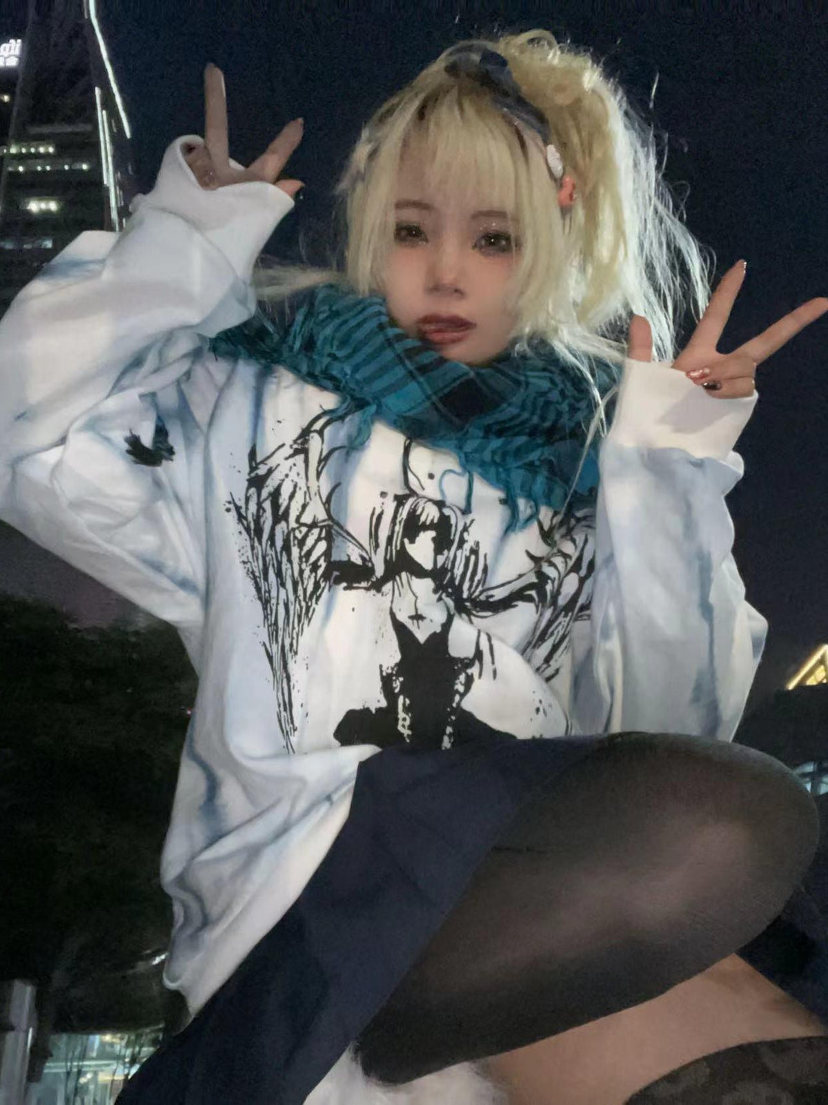 Alita26SS Cartoon Anime Print Loose Long Sleeve Women's Cotton Pullover Hoodies