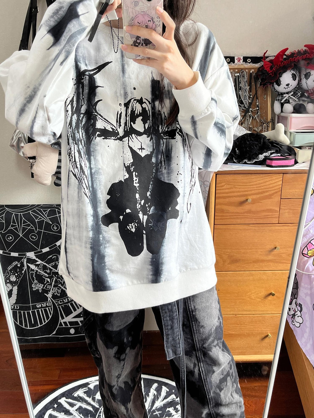 Alita26SS Cartoon Anime Print Loose Long Sleeve Women's Cotton Pullover Hoodies