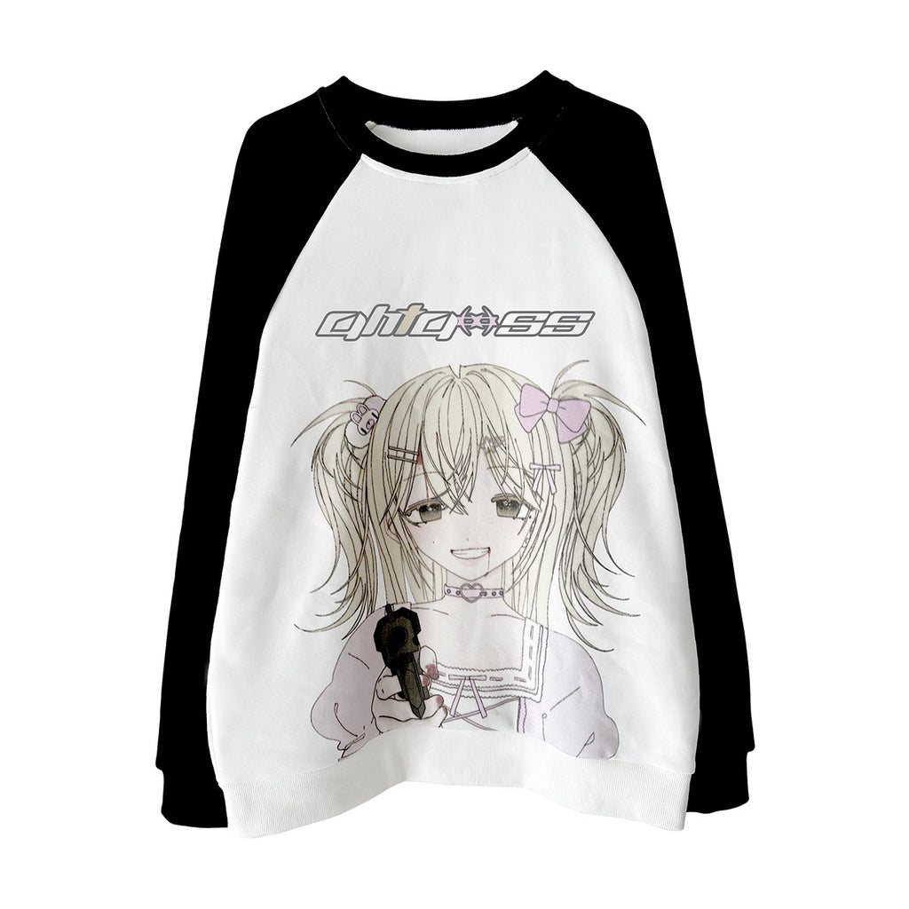 Alita26SS_Cartoon_Anime_Print_Loose_Raglan_Sleeve_Round_Neck_Women's_Cotton_Sweatshirts_743122296640_MISSTT