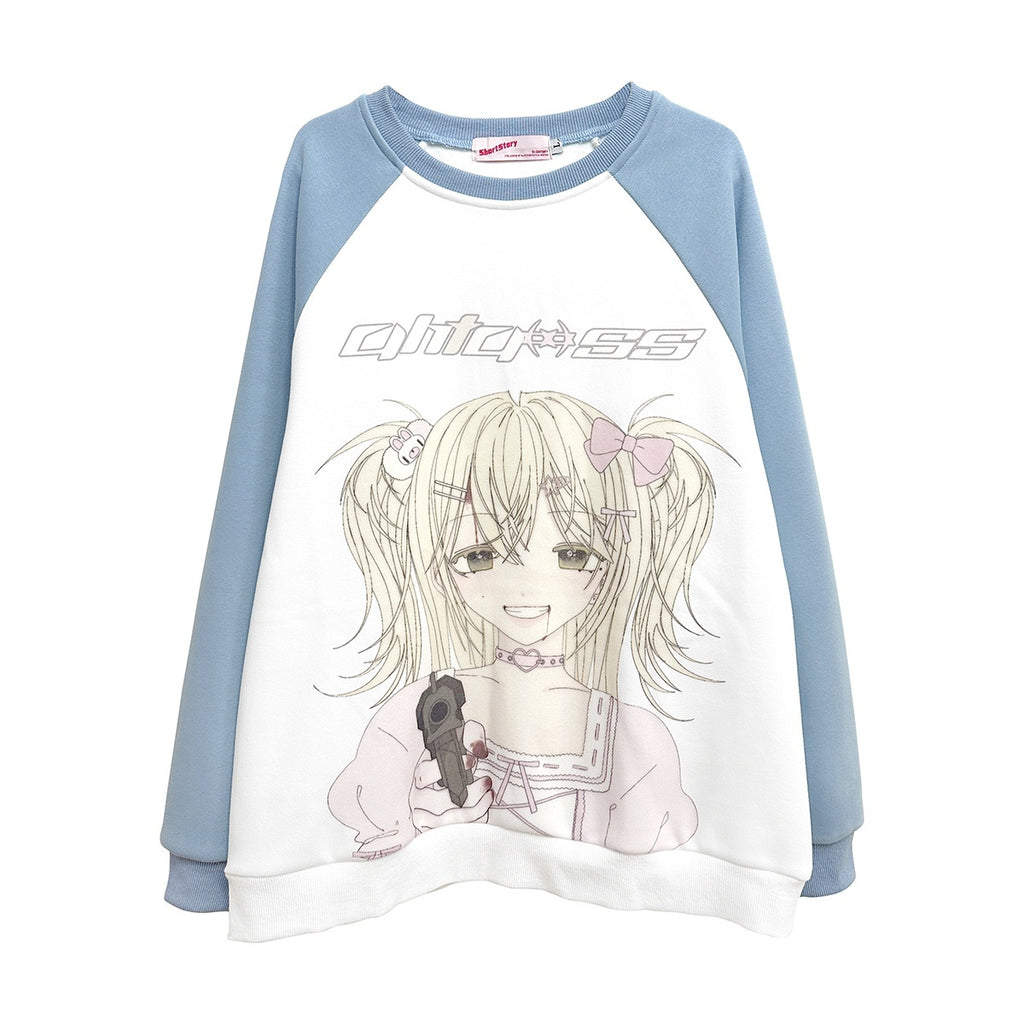 Alita26SS_Cartoon_Anime_Print_Loose_Raglan_Sleeve_Round_Neck_Women's_Cotton_Sweatshirts_743122296640_MISSTT