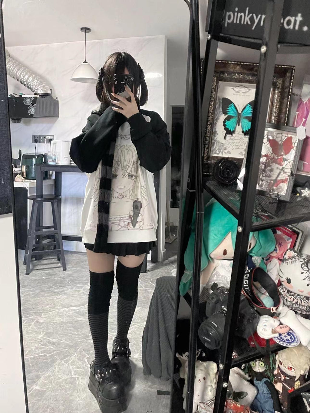 Alita26SS Cartoon Anime Print Loose Raglan Sleeve Round Neck Women's Cotton Sweatshirts