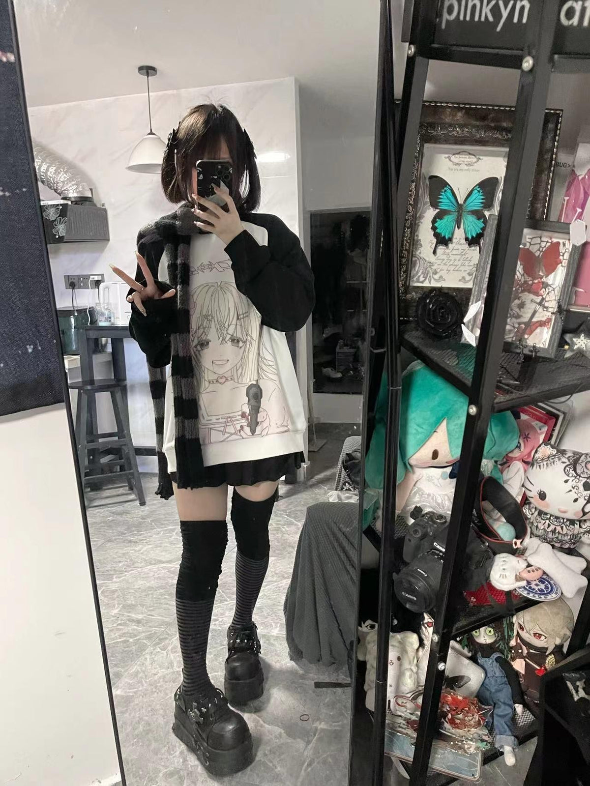 Alita26SS Cartoon Anime Print Loose Raglan Sleeve Round Neck Women's Cotton Sweatshirts