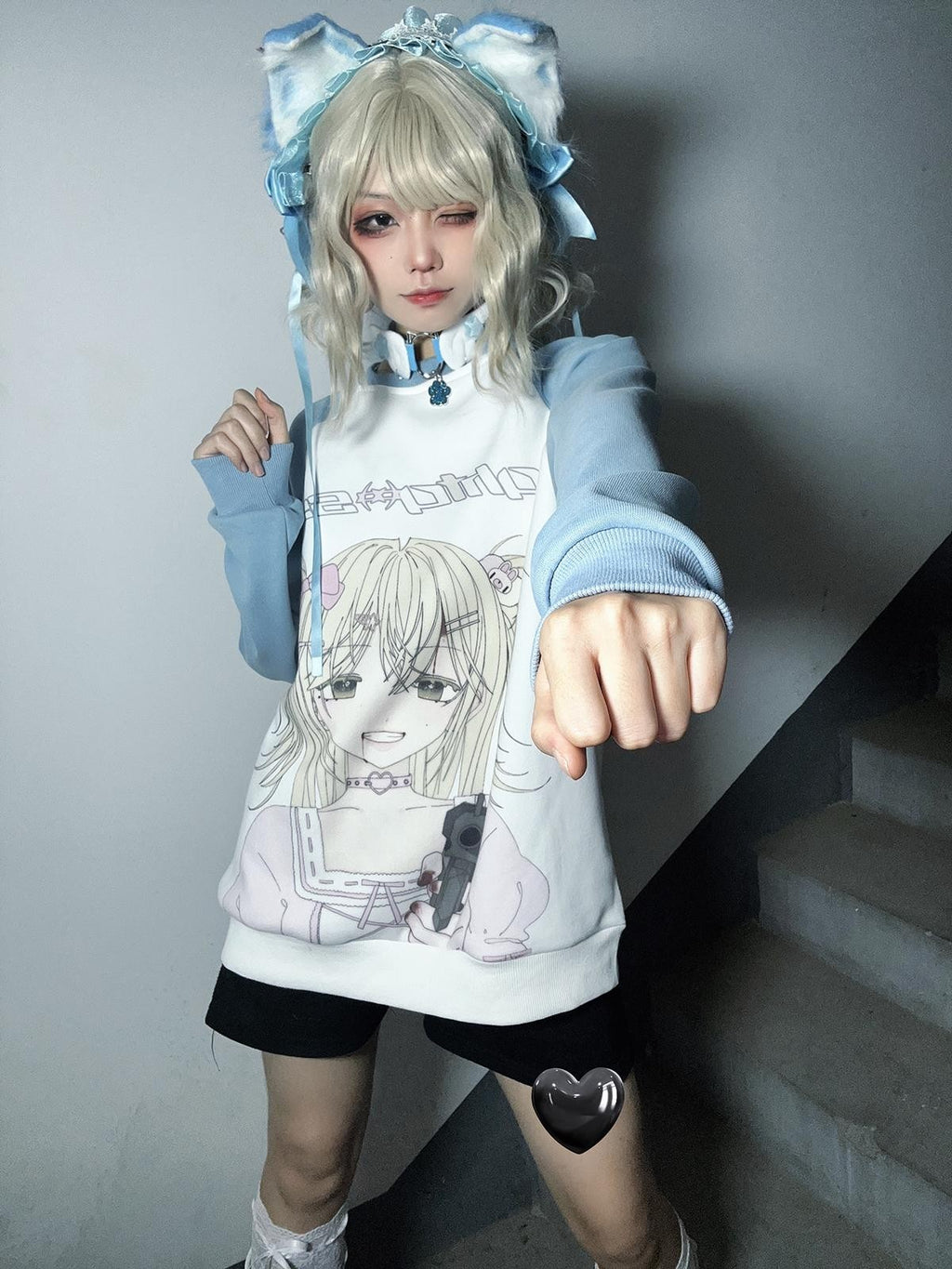 Alita26SS Cartoon Anime Print Loose Raglan Sleeve Round Neck Women's Cotton Sweatshirts