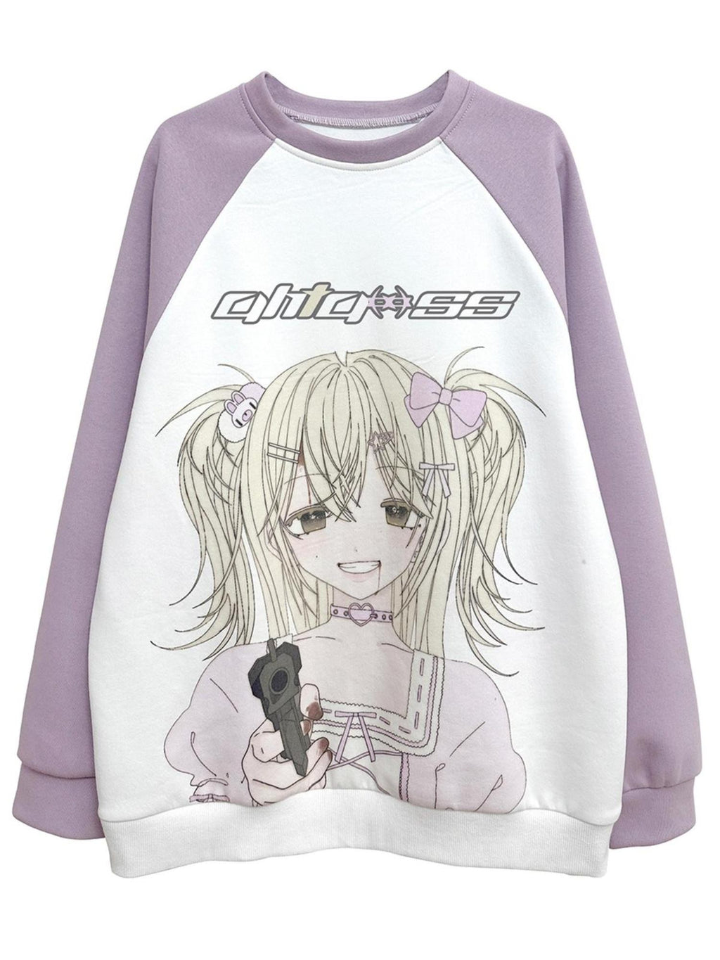 Alita26SS Cartoon Anime Print Loose Raglan Sleeve Round Neck Women's Cotton Sweatshirts