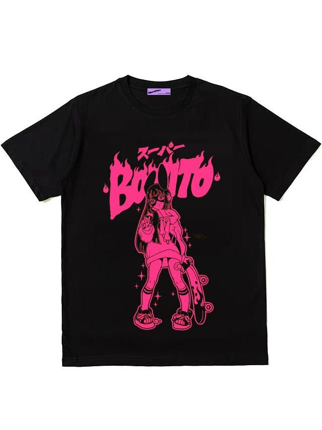 Alita26SS Cartoon Anime Print Loose Round Neck Women's Short Sleeve T-shirts