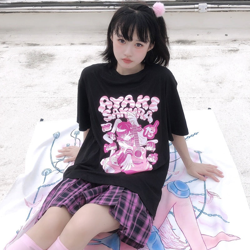 Alita26SS_Cartoon_Anime_Print_Round_Neck_Women's_Cotton_Oversized_T-shirts_647555623174_MISSTT