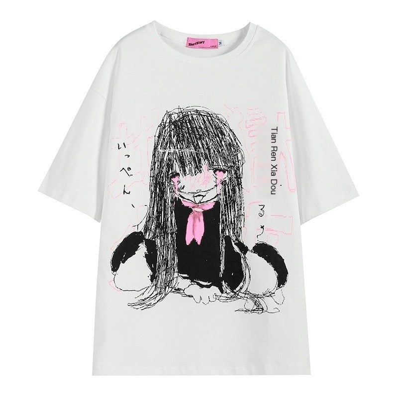 Alita26SS_Cartoon_Anime_Print_Round_Neck_Women's_Cotton_Oversized_T-shirts_647555623174_MISSTT