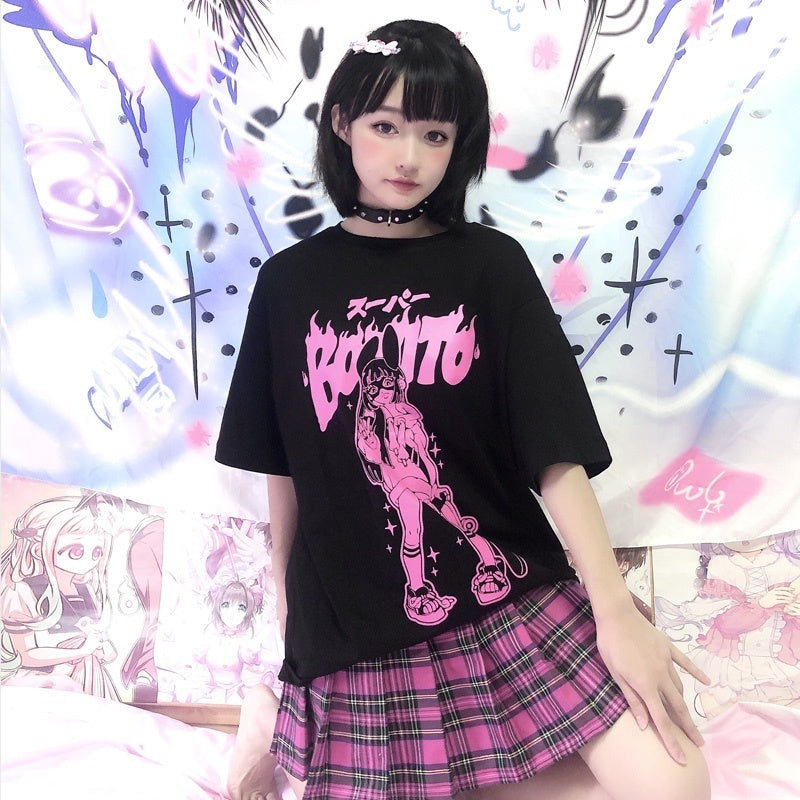 Alita26SS_Cartoon_Anime_Print_Round_Neck_Women's_Cotton_Oversized_T-shirts_647555623174_MISSTT