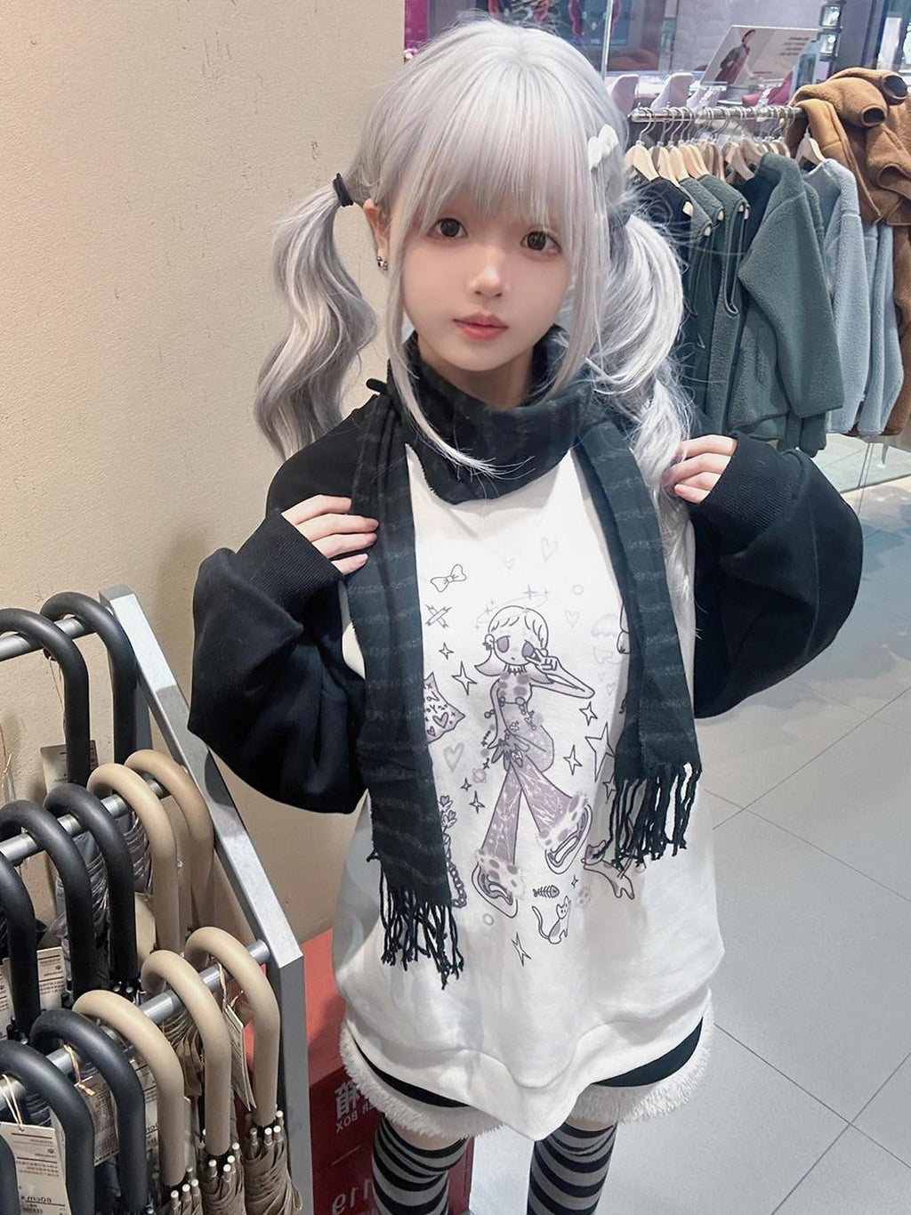 Alita26SS Cartoon Anime Water Paste Print Loose Raglan Sleeve Women's Cotton Sweatshirts
