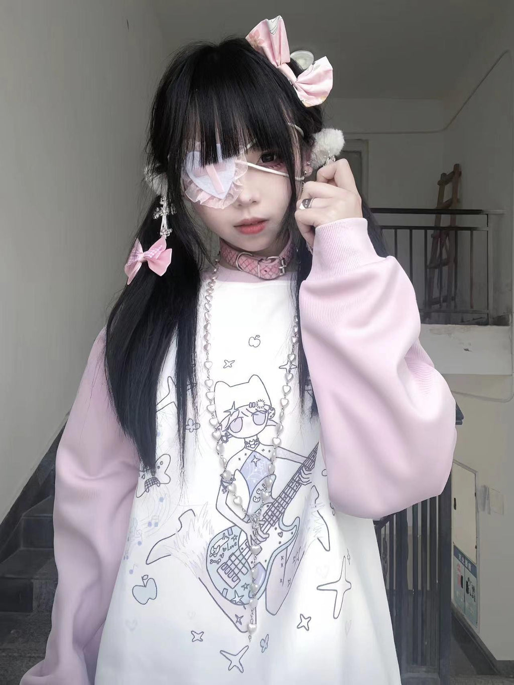 Alita26SS Cartoon Anime Water Paste Print Loose Raglan Sleeve Women's Cotton Sweatshirts