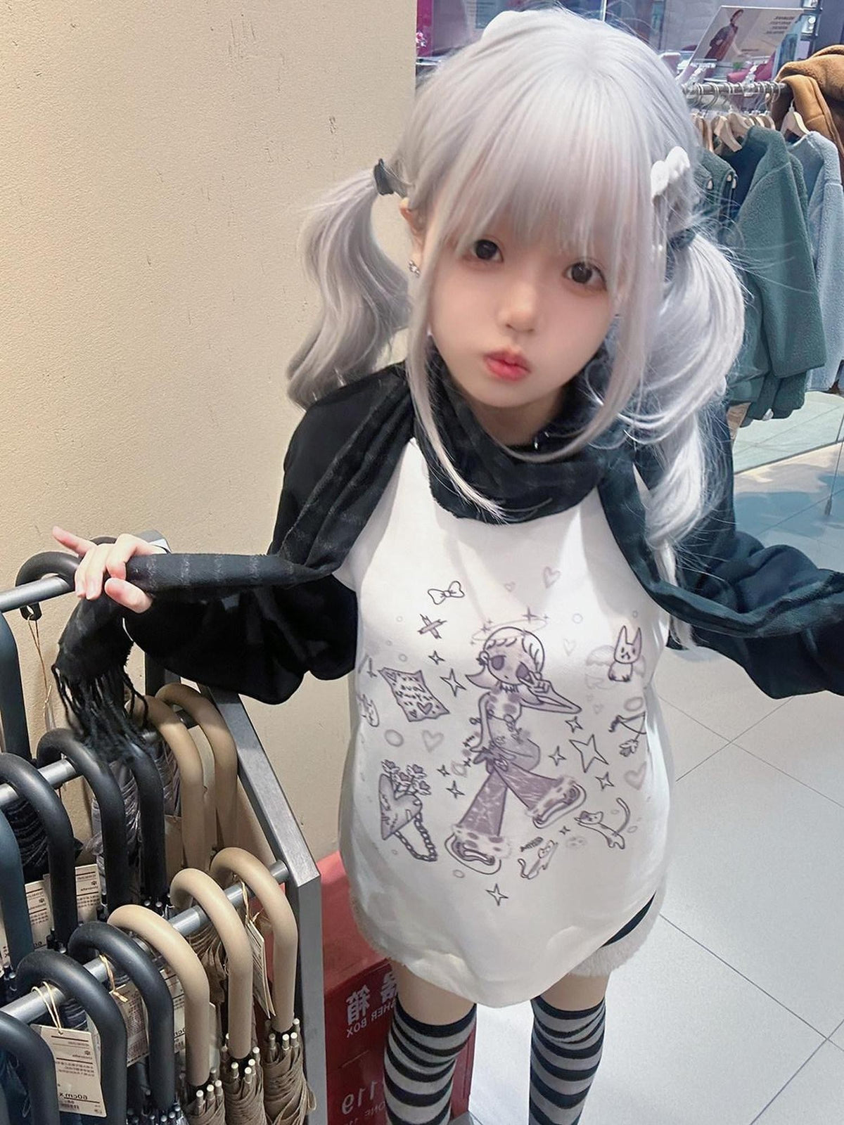 Alita26SS Cartoon Anime Water Paste Print Loose Raglan Sleeve Women's Cotton Sweatshirts
