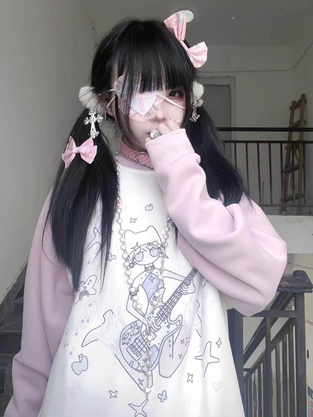 Alita26SS Cartoon Anime Water Paste Print Loose Raglan Sleeve Women's Cotton Sweatshirts