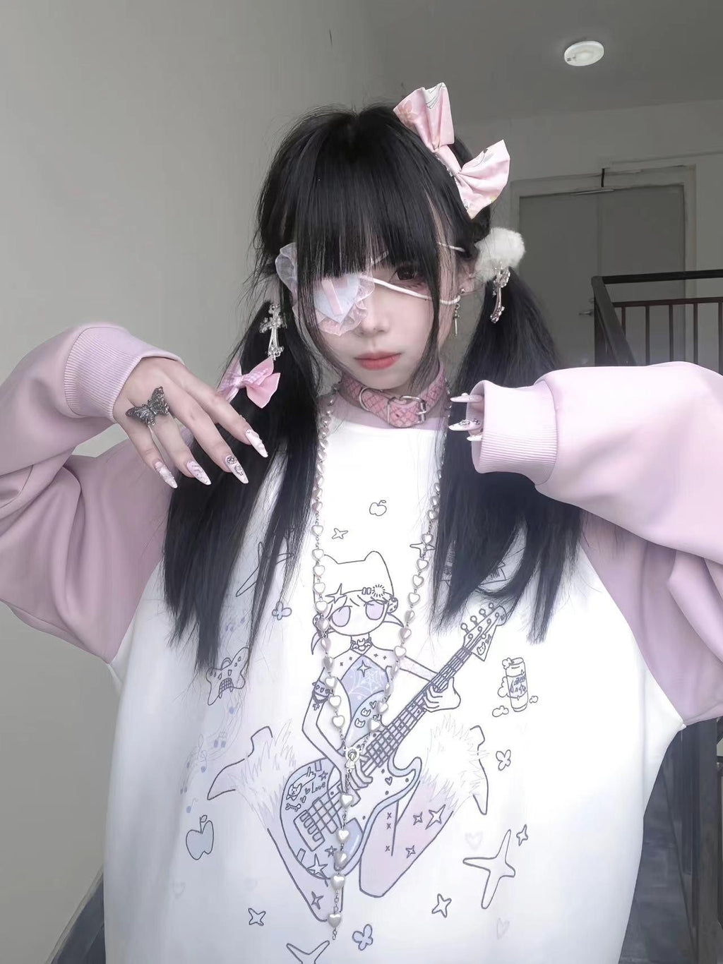 Alita26SS Cartoon Anime Water Paste Print Loose Raglan Sleeve Women's Cotton Sweatshirts